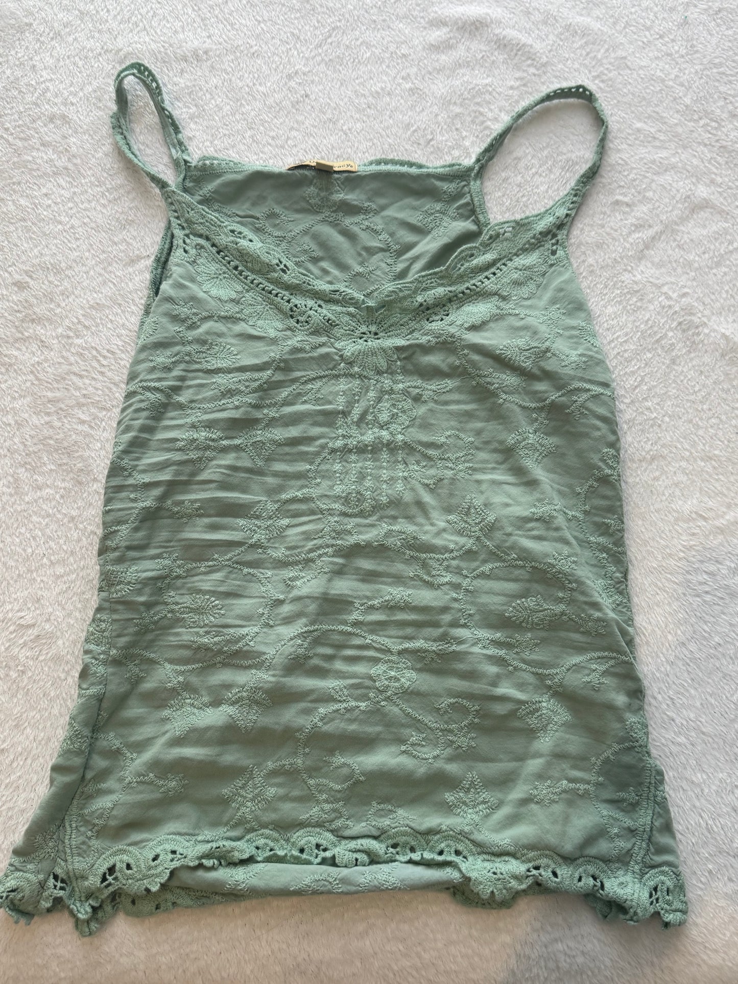 Green Cami Top with Embroidery