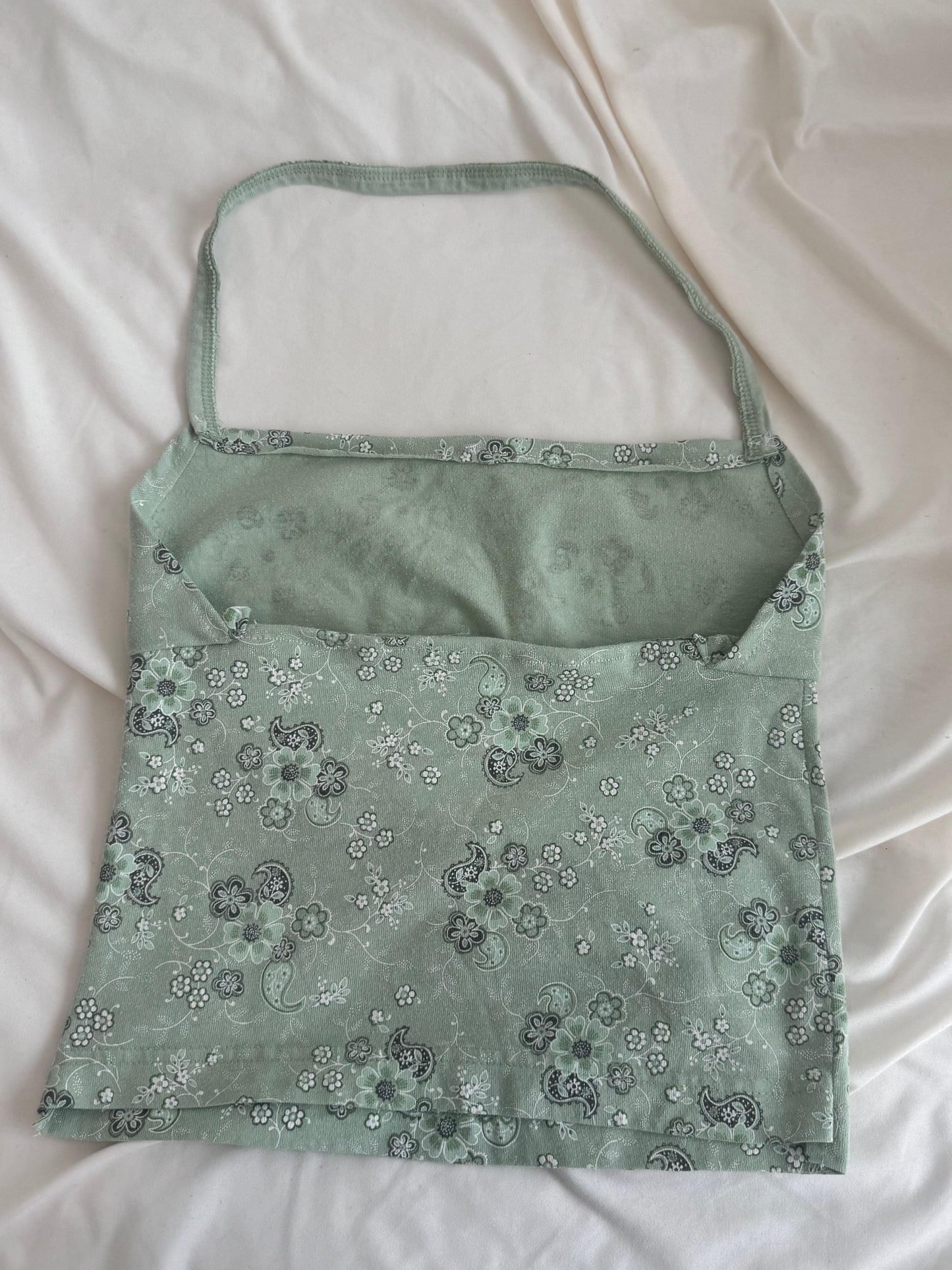 XS Green Floral Halter with Rose