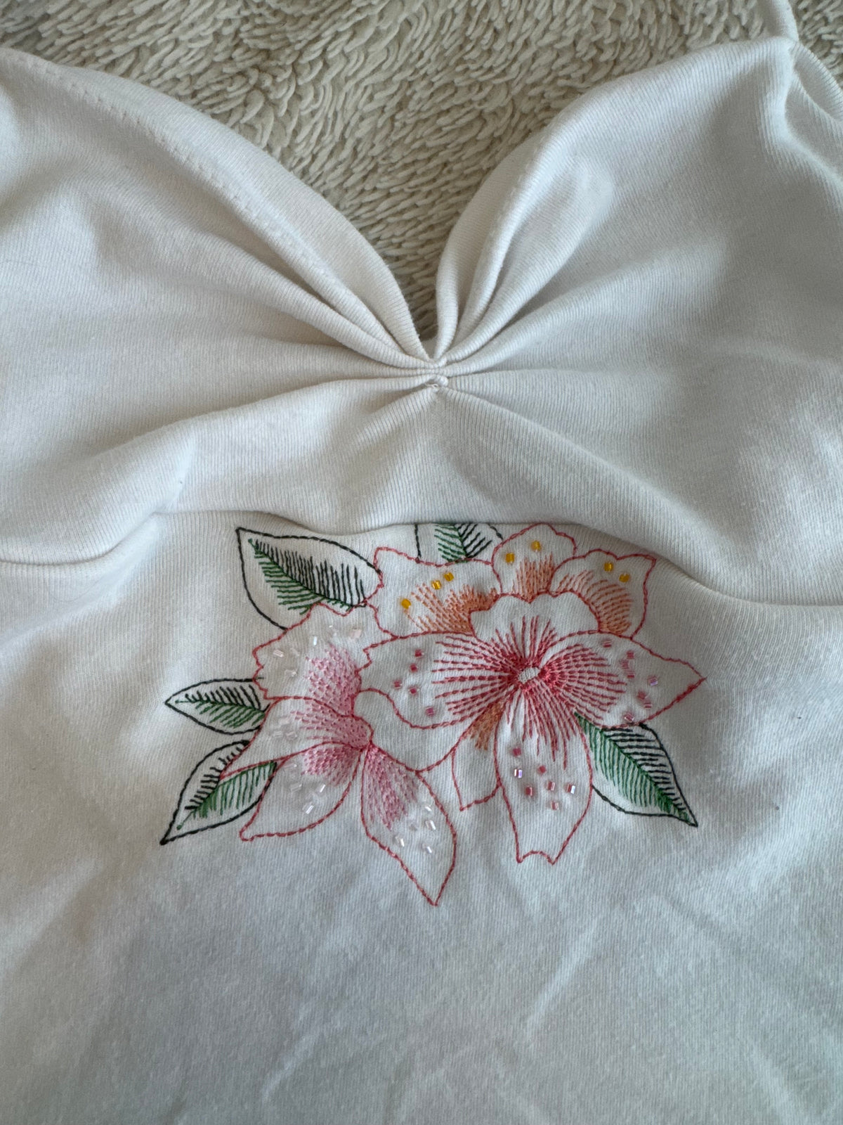 White Halter Top with Floral Embroidery