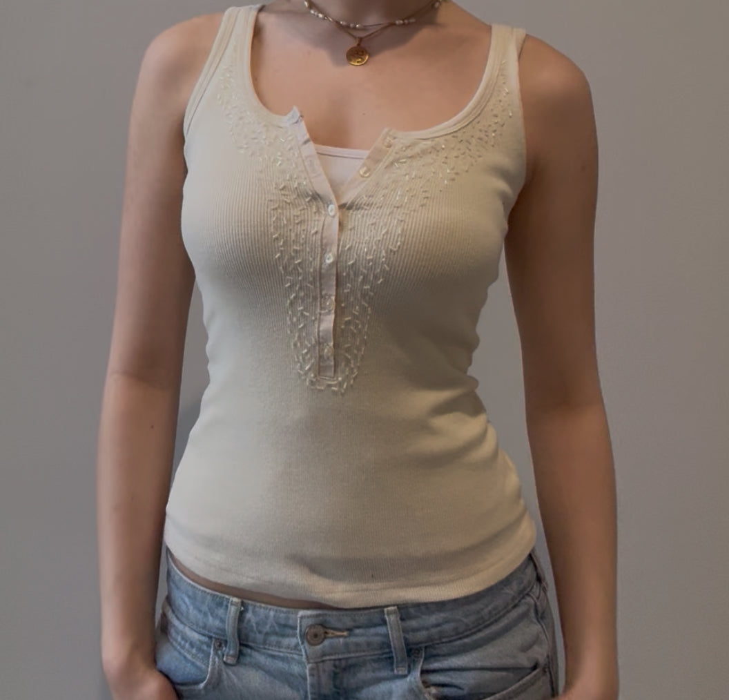 Y2K Beige Top with Buttons and Sequins