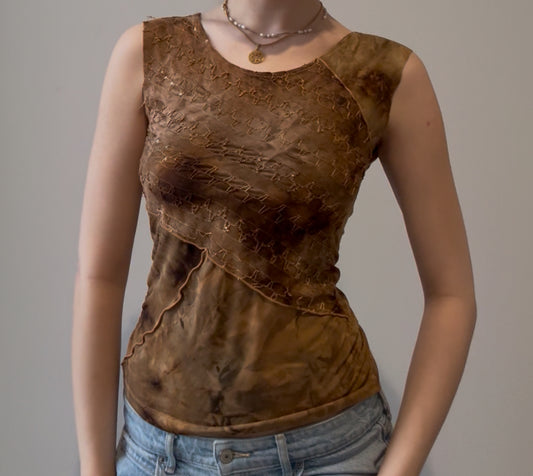 Brown Multi-Pattern Top with Sequins