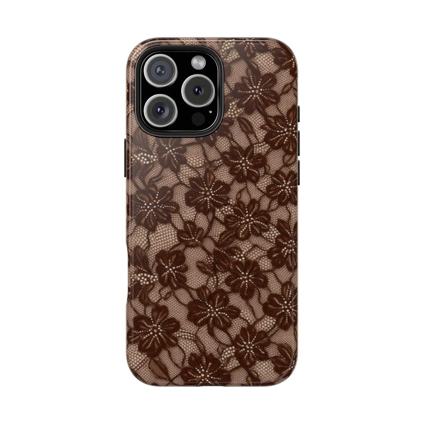 Brown Floral Lace - Protective Phone Case