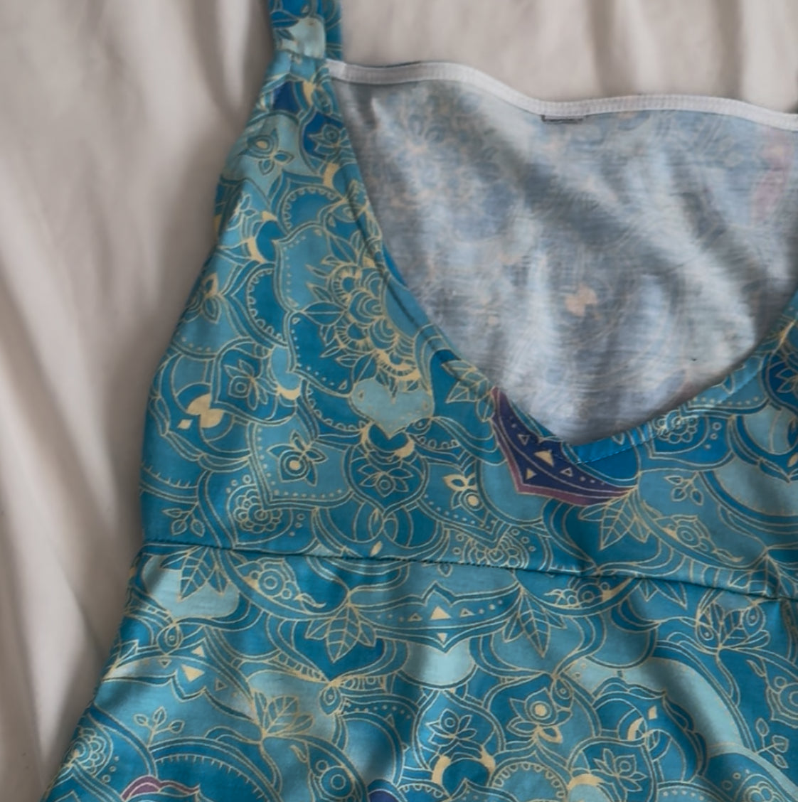 Teal Multicolor Design Babydoll Top