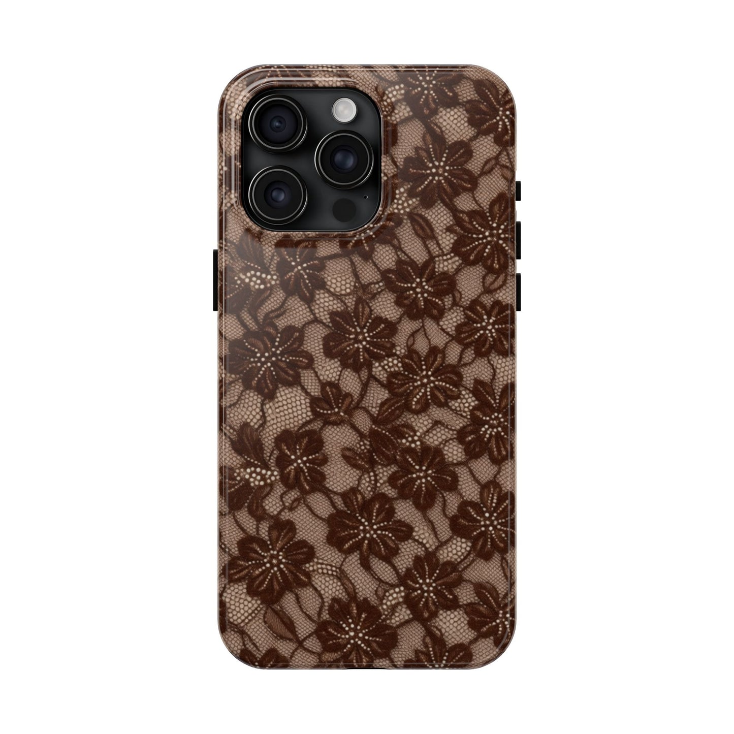 Brown Floral Lace - Protective Phone Case