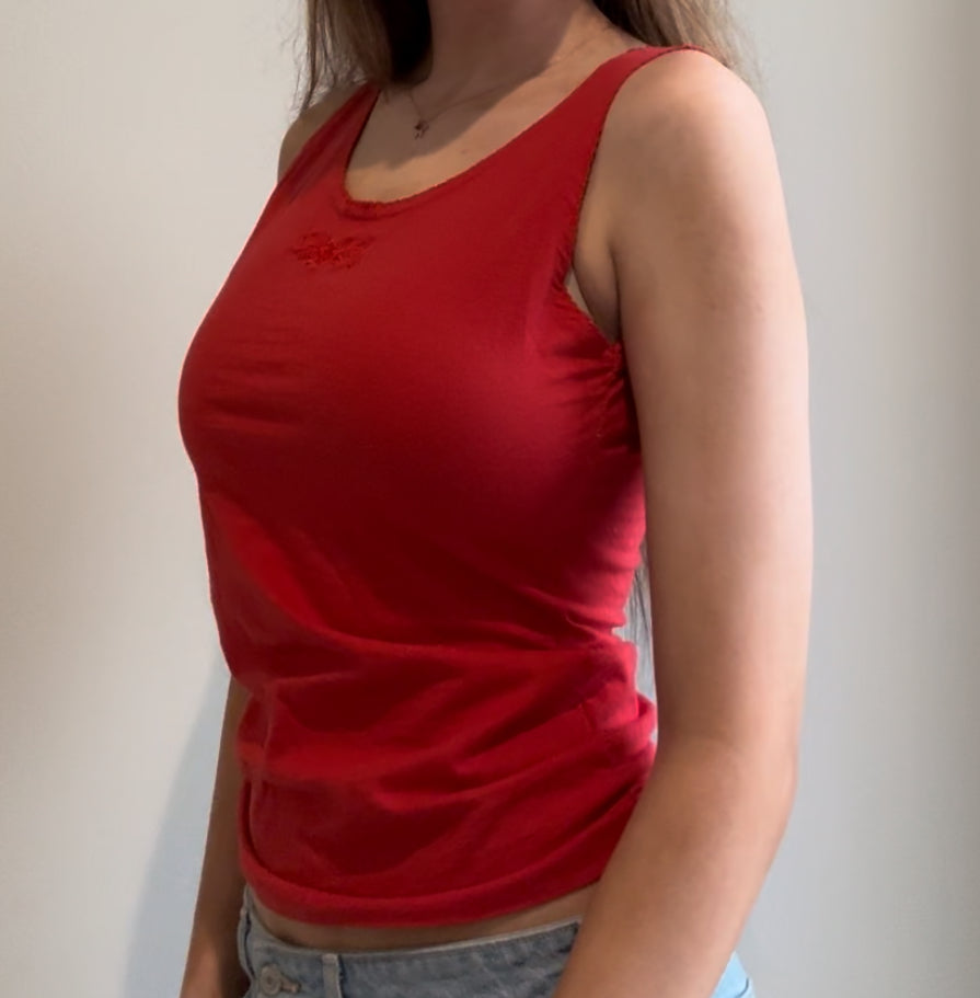 Red Tank Top with Flower Embroidery