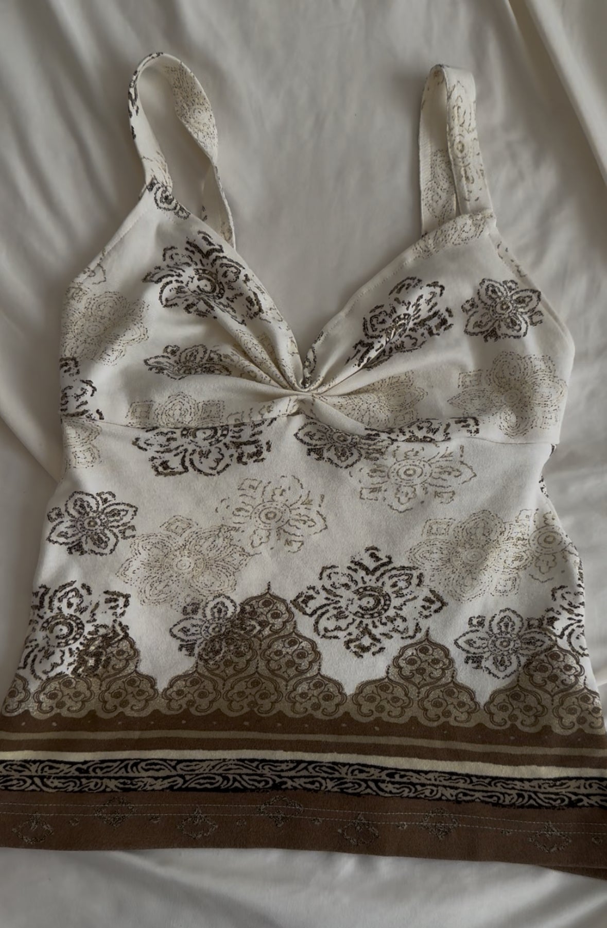 White and Brown Unique Design Top with Ruching