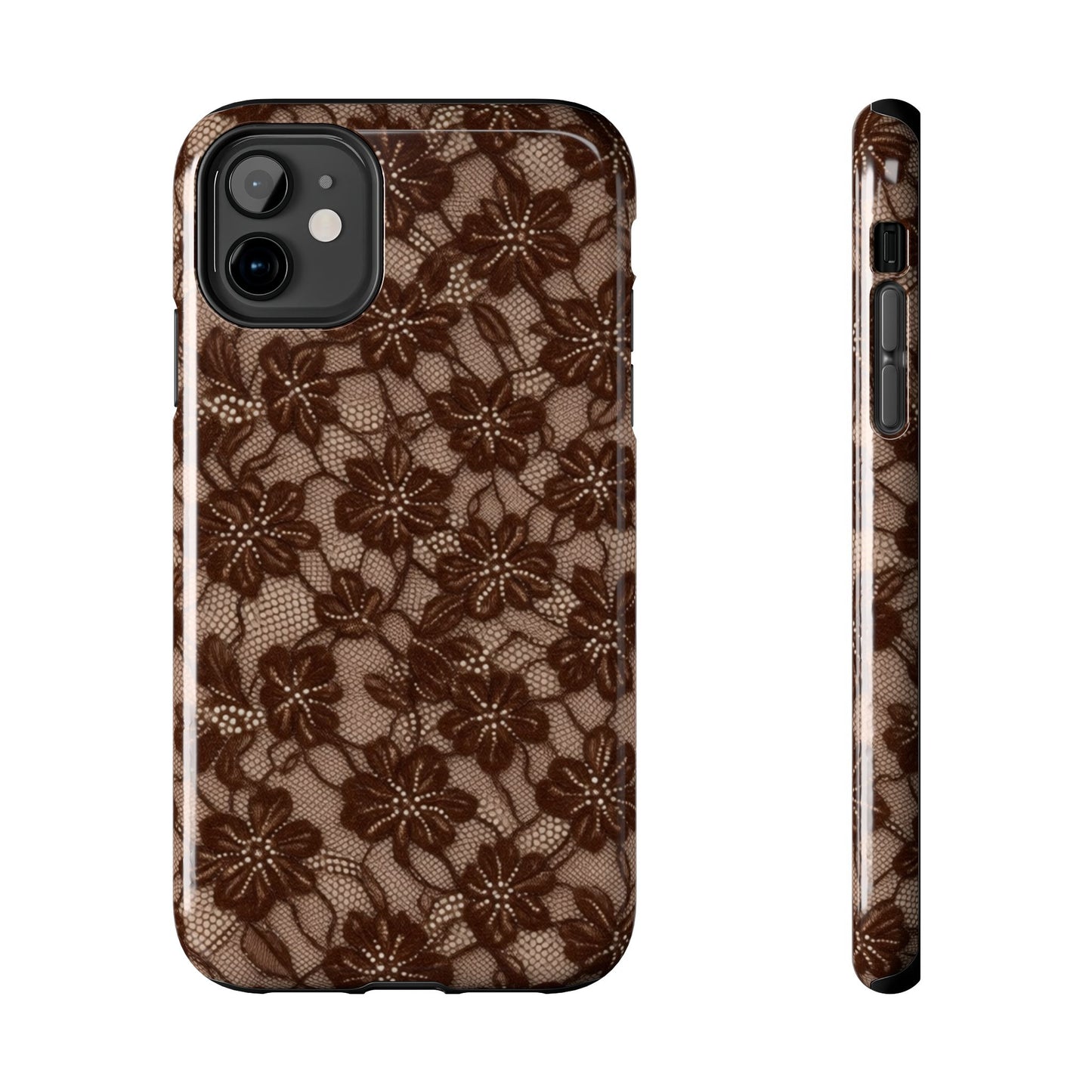 Brown Floral Lace - Protective Phone Case