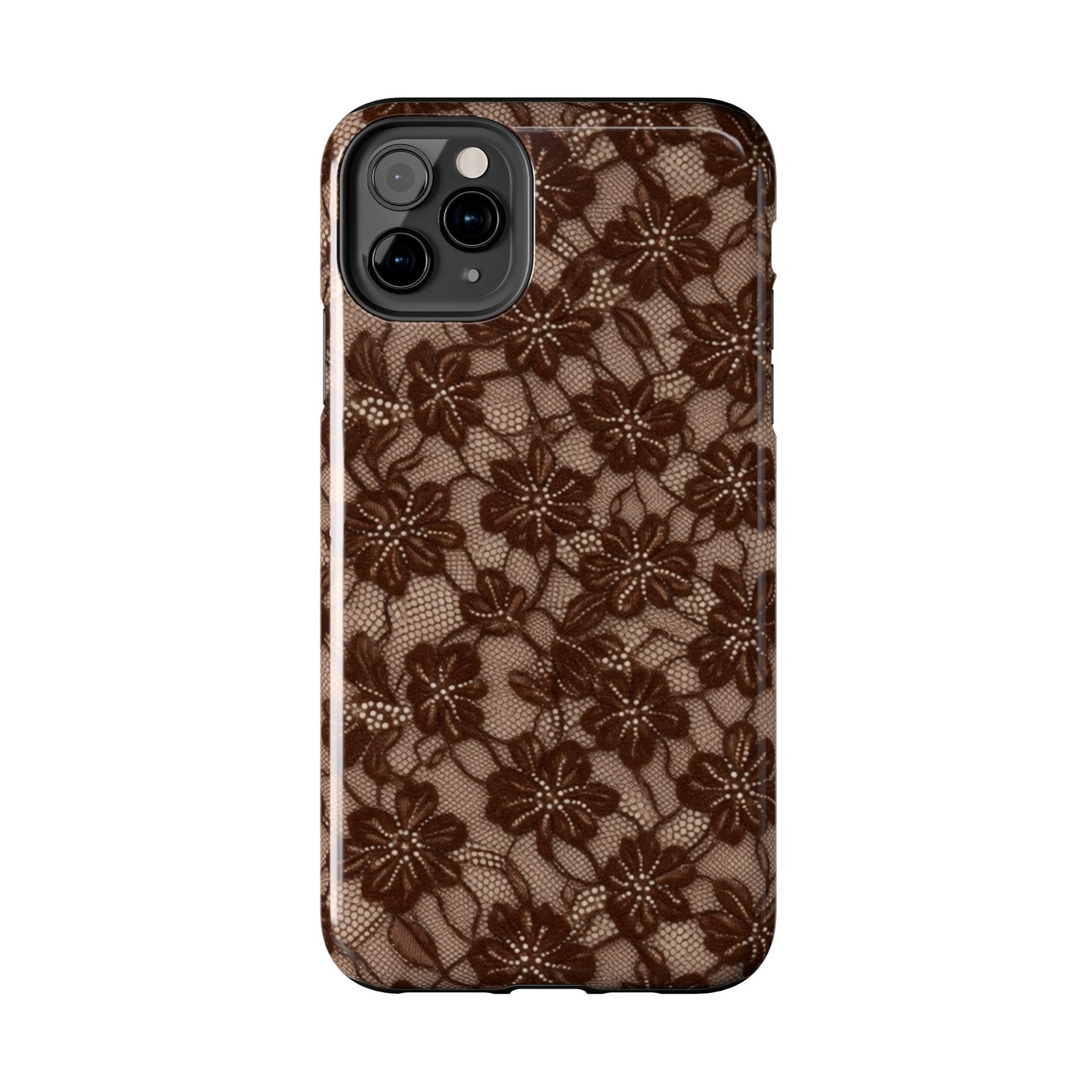 Brown Floral Lace - Protective Phone Case