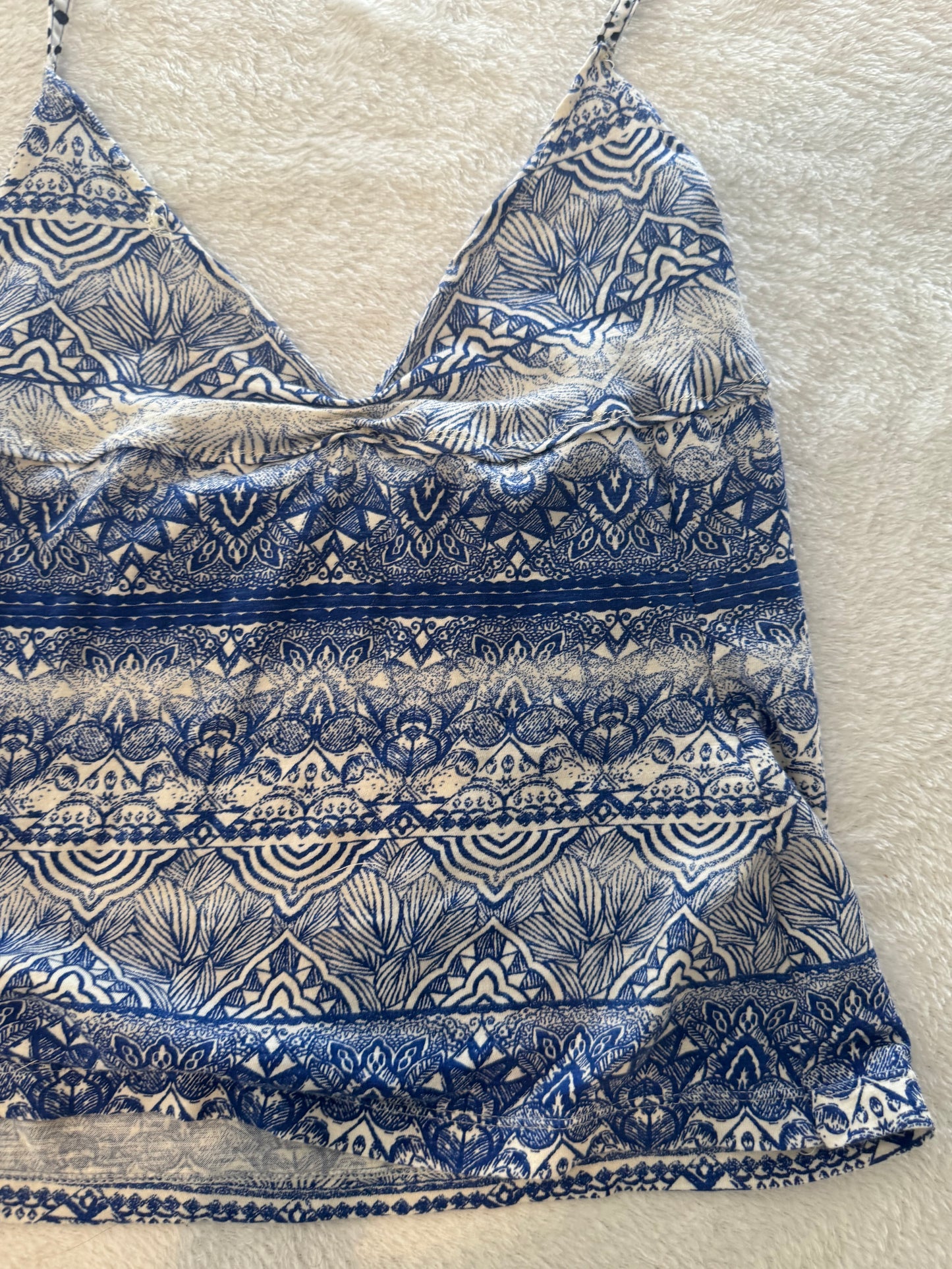 Blue and White Floral Design Halter Top