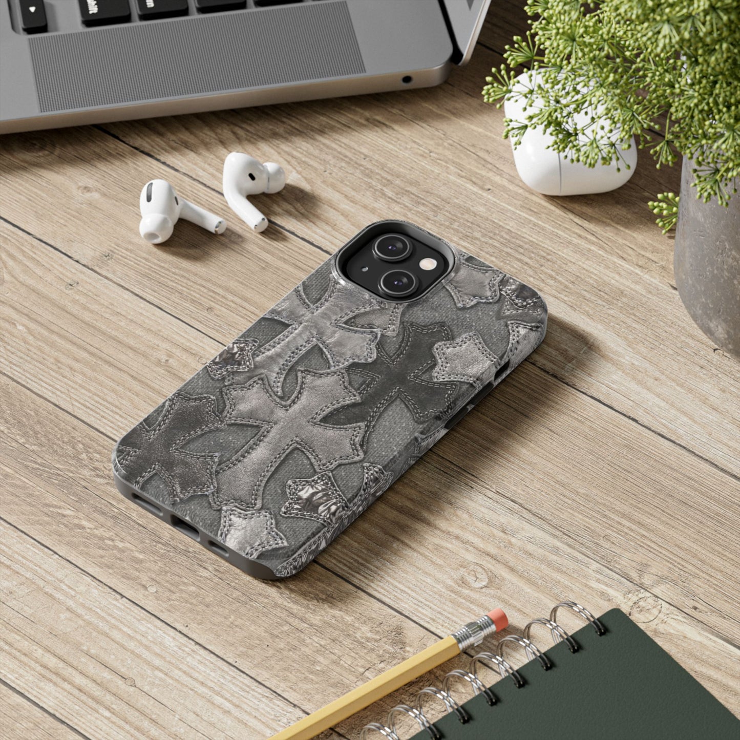 Grey Patchwork Crosses - Protective Phone Case