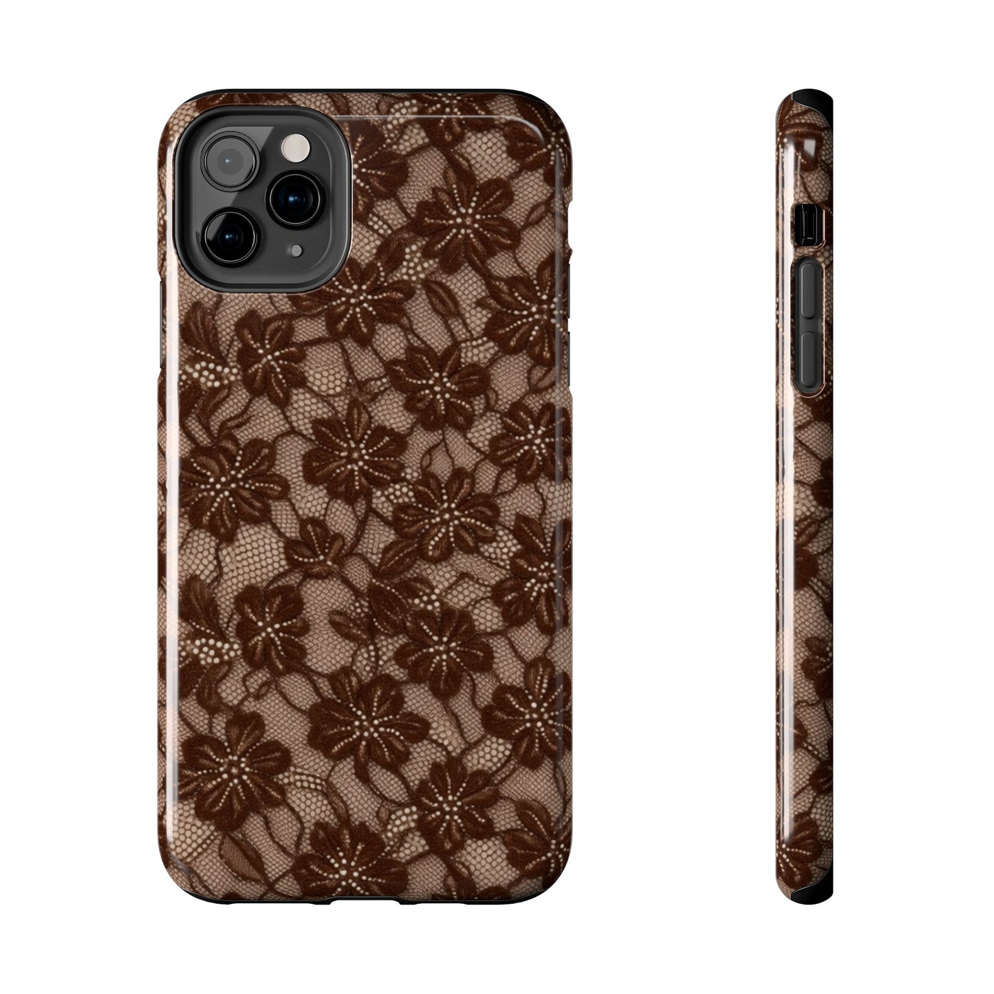 Brown Floral Lace - Protective Phone Case