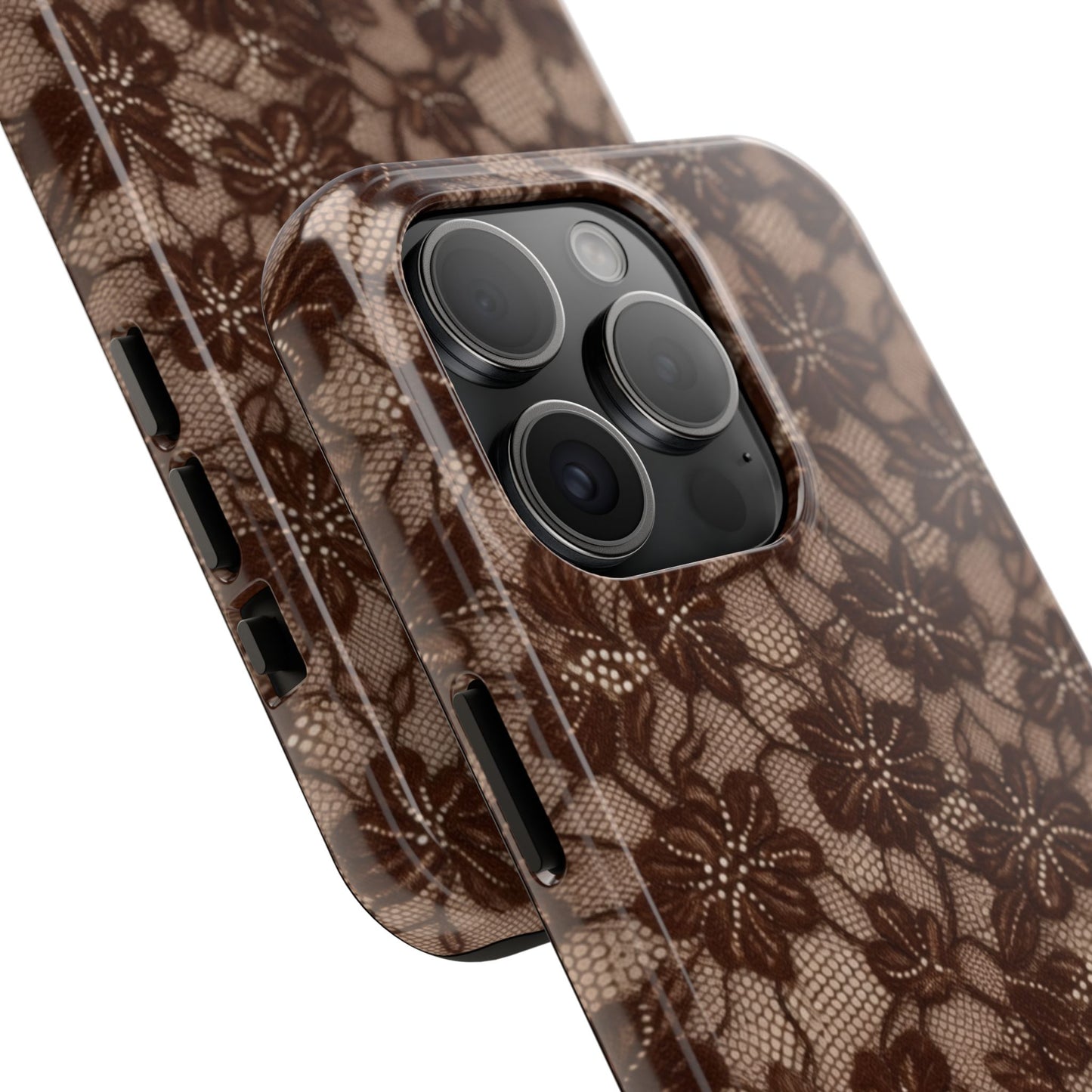 Brown Floral Lace - Protective Phone Case