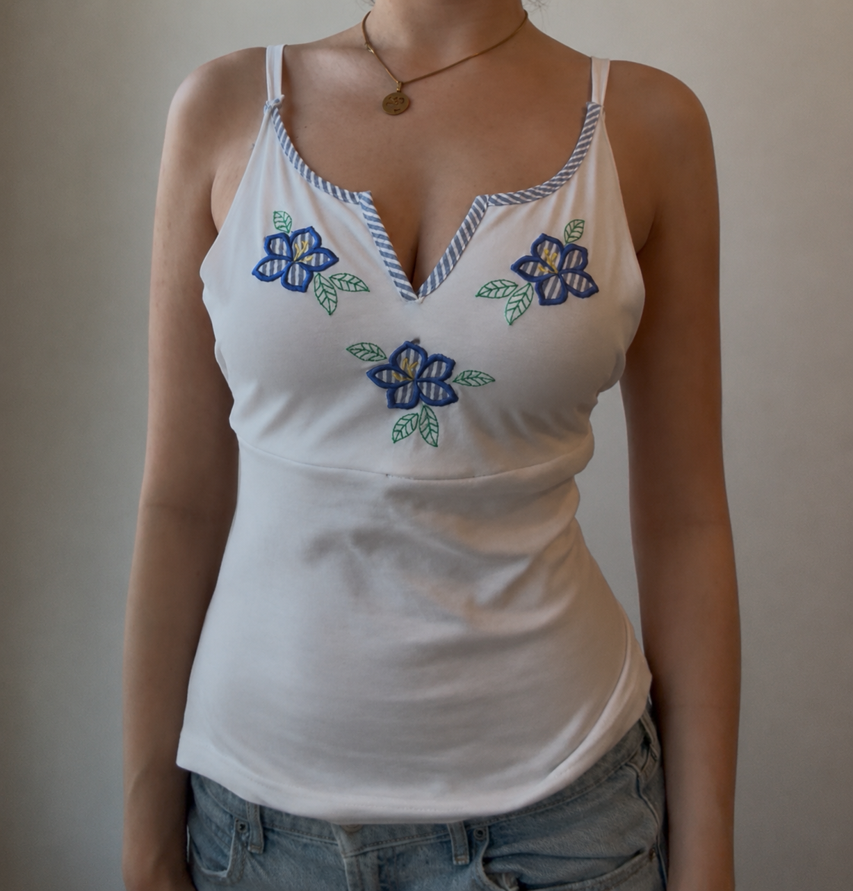 White Top with Floral Embrodiery