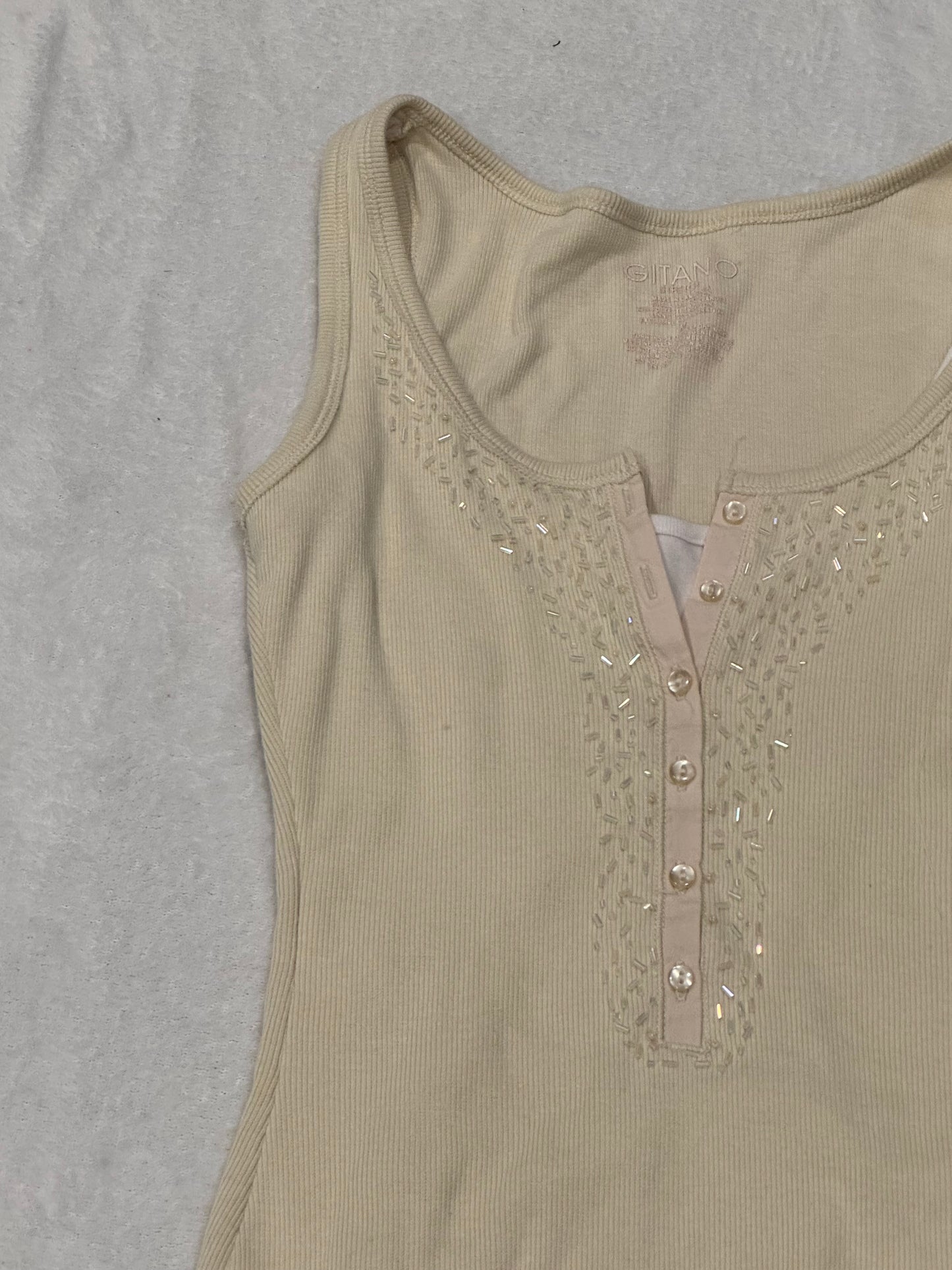 Y2K Beige Top with Buttons and Sequins