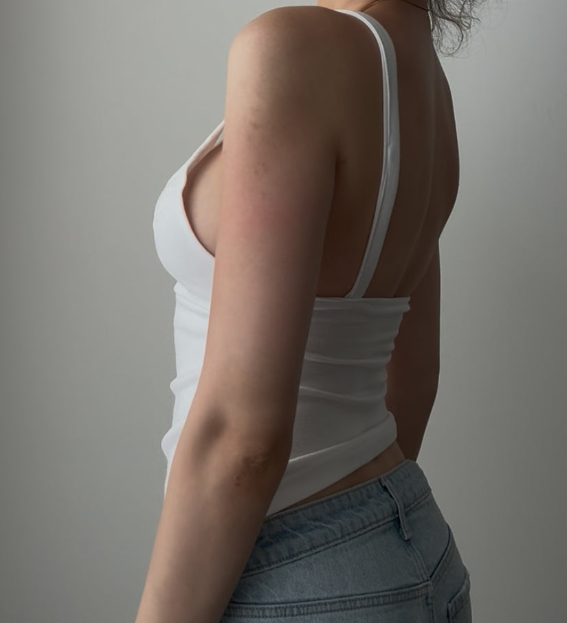 Fitted White Top with Floral Embroidery