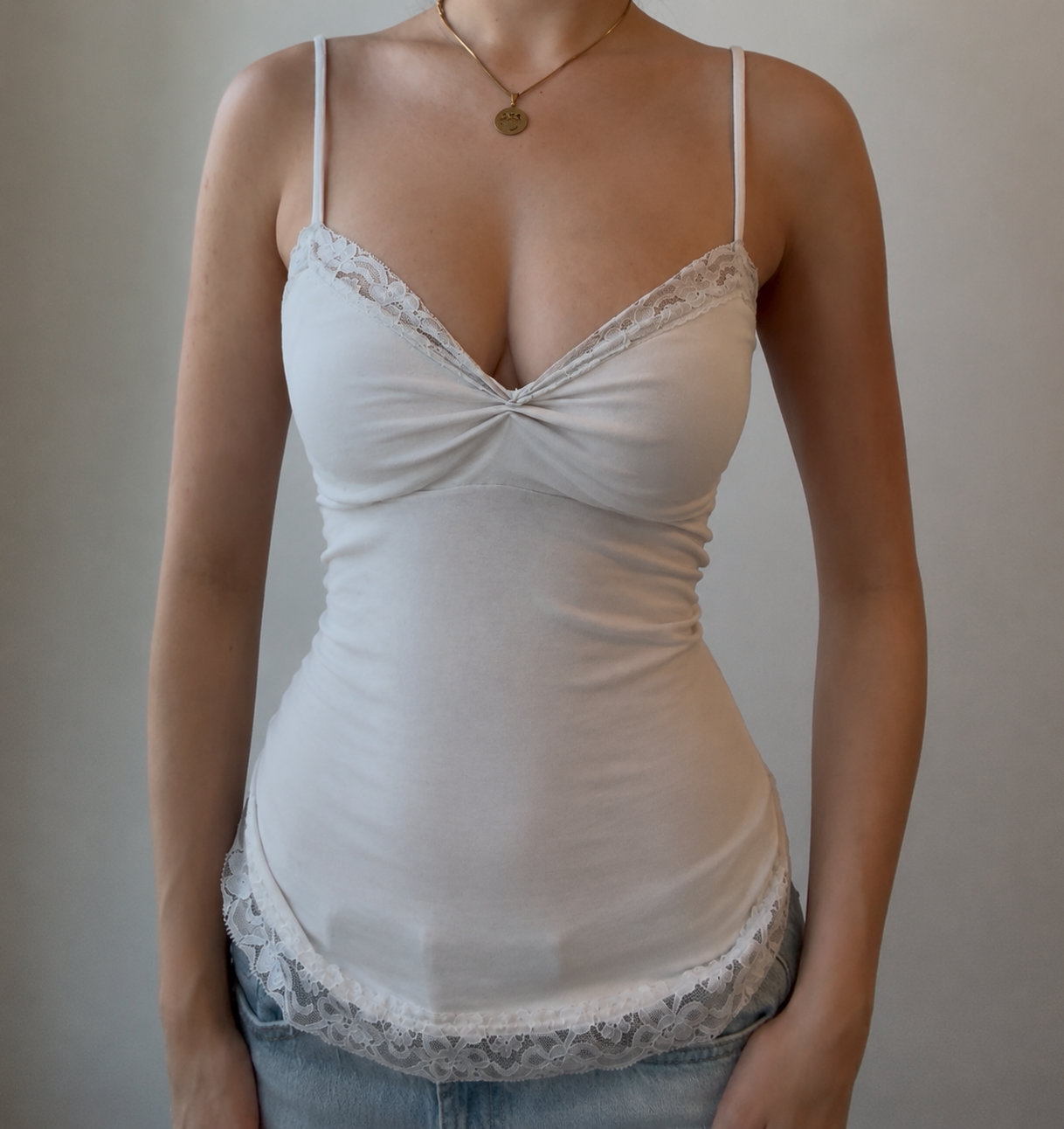 White Lace Cami with Ruching