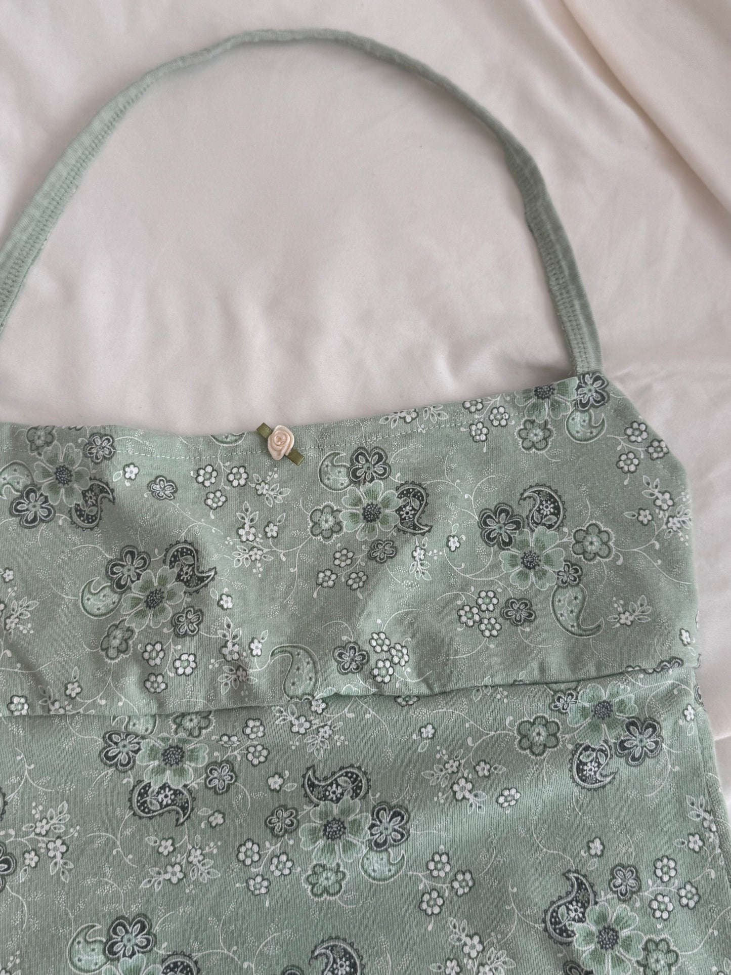 XS Green Floral Halter with Rose