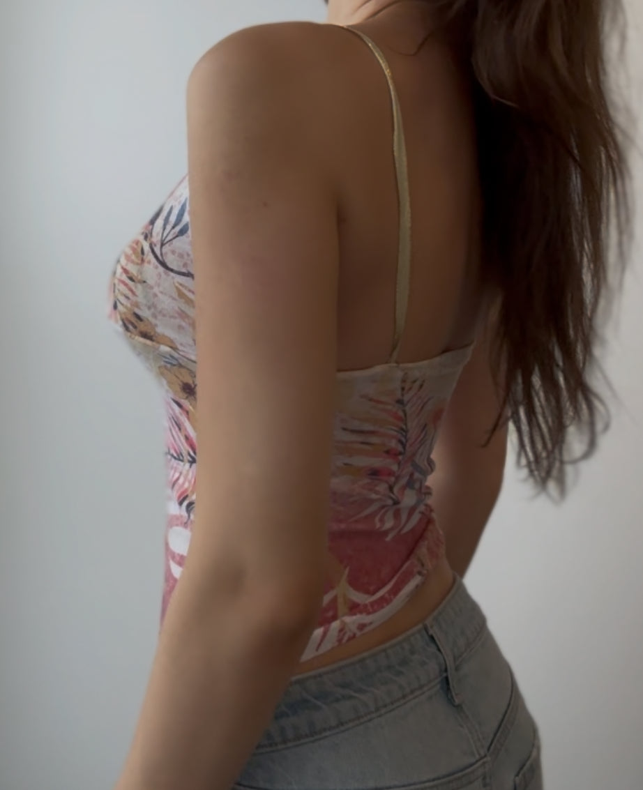 Multicolor Top with Gold Ribbon Straps