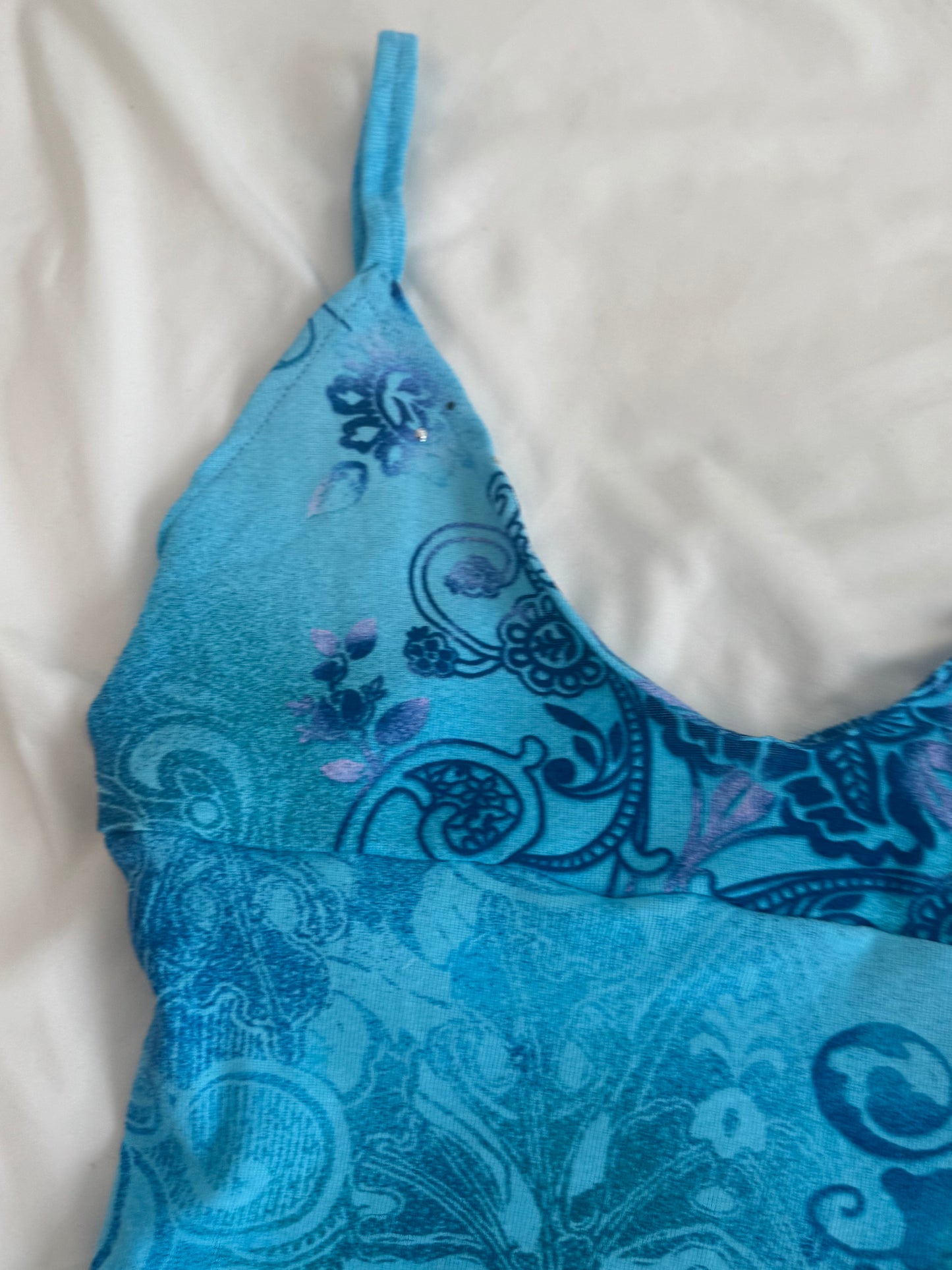 Y2K Blue Top with Pretty Design and Sequins