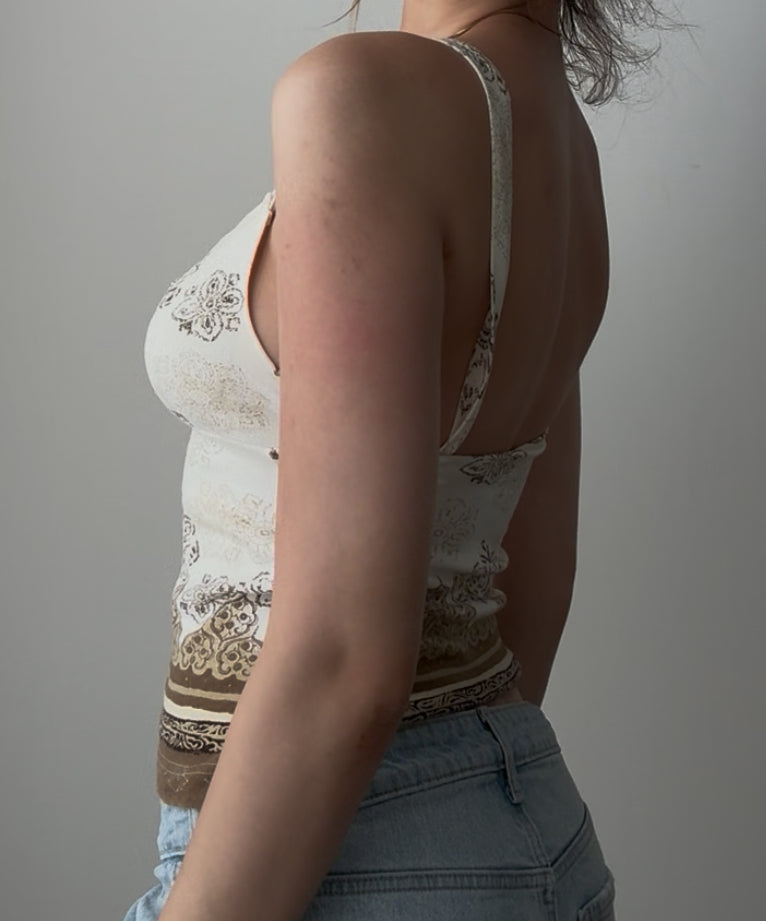 White and Brown Unique Design Top with Ruching