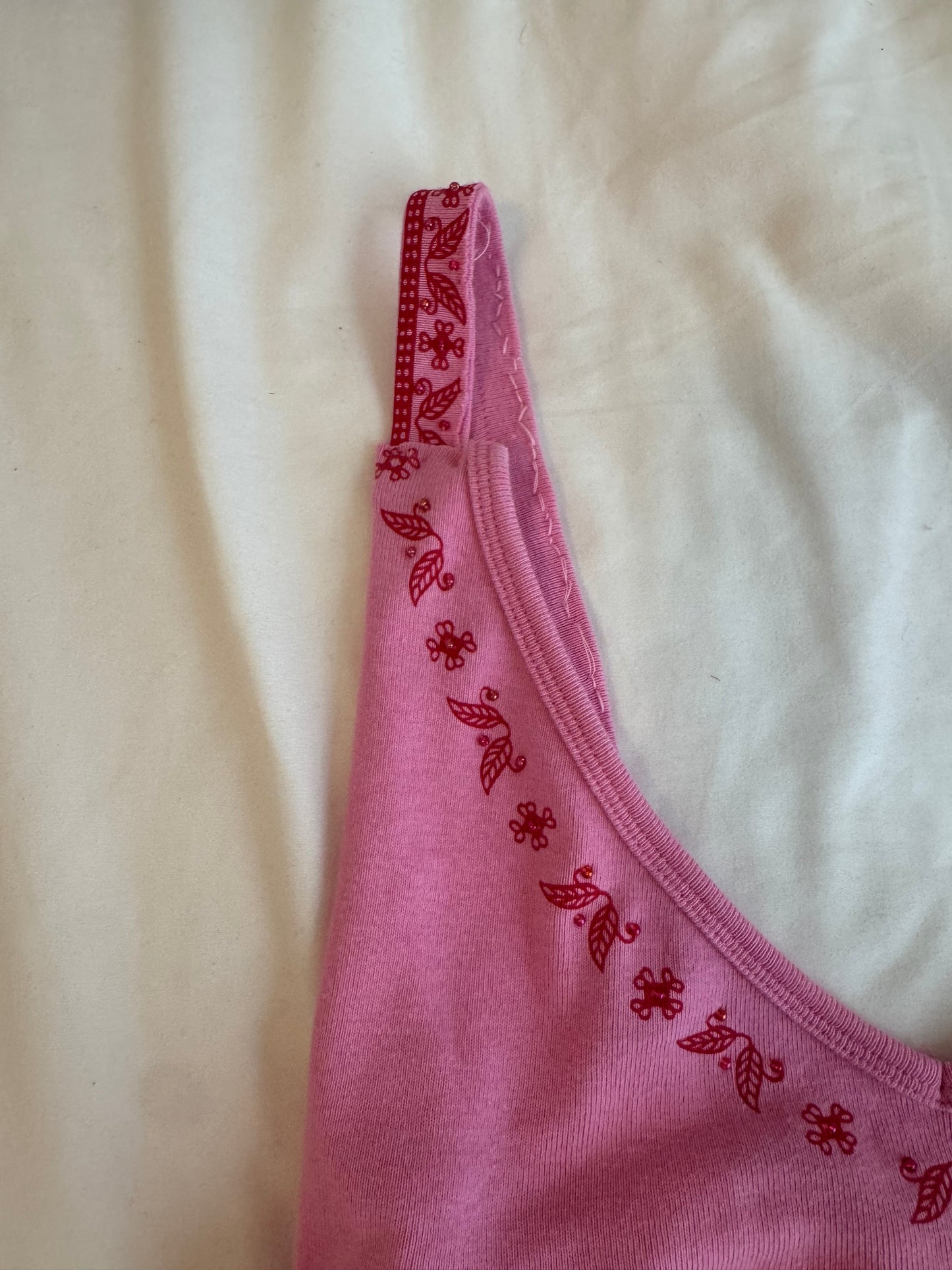 Pink Cami with Red Embroidery and Beading