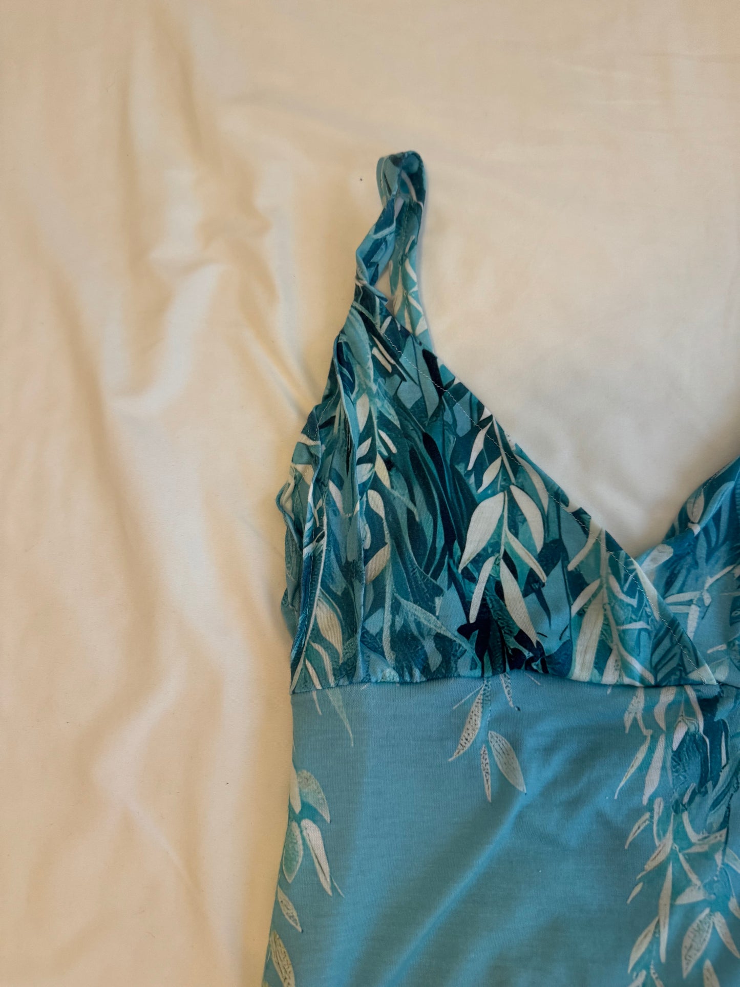 Pleated Y2K Teal Top with Floral Design