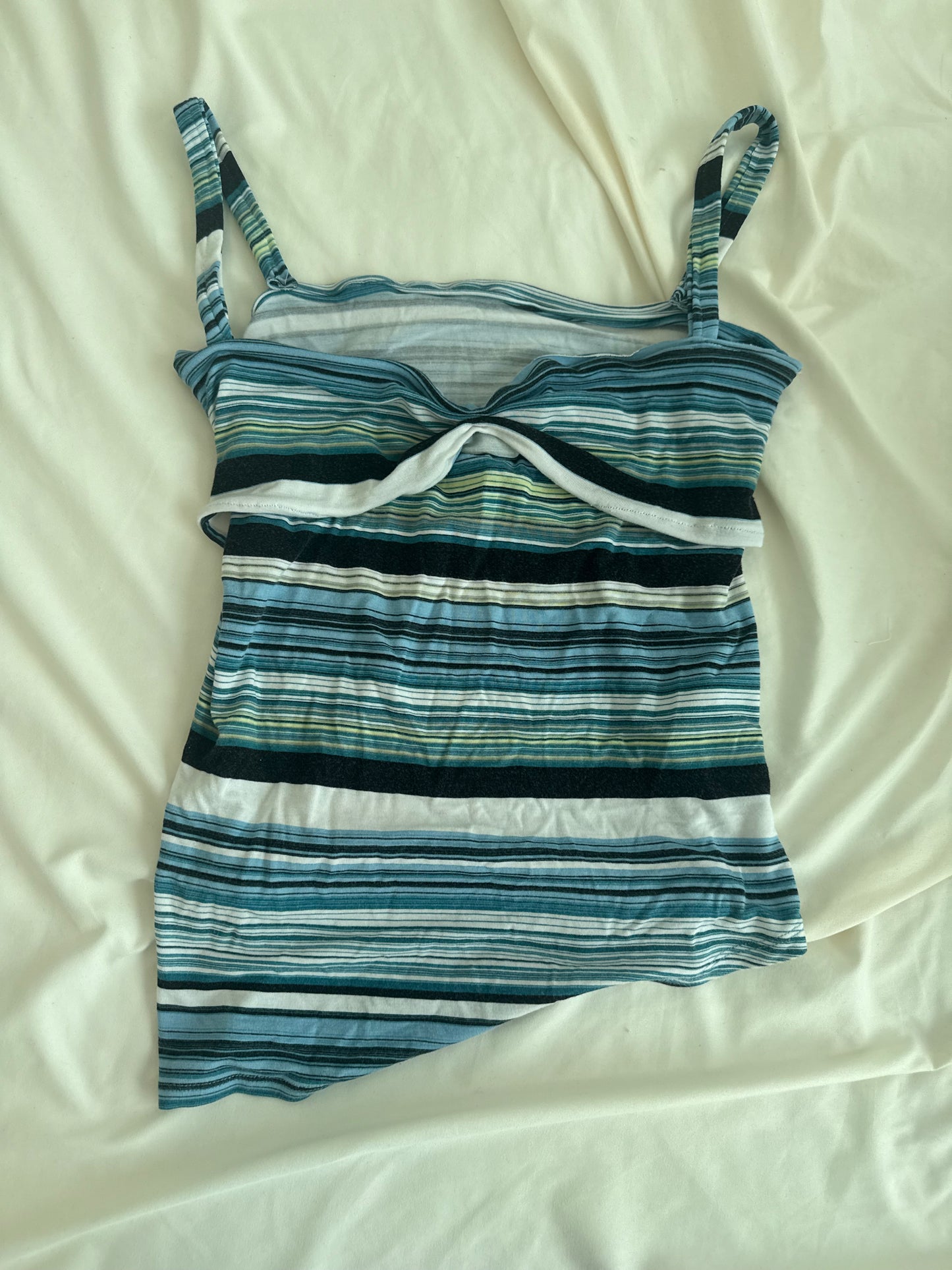 Multicolor Blue, Black, and White Top