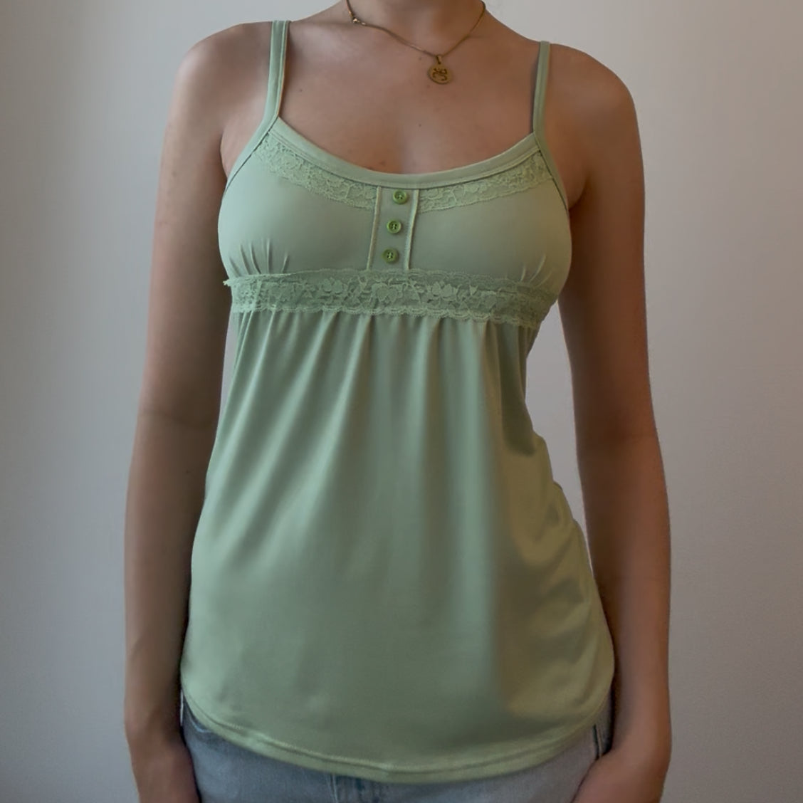 Green Cami with Buttons and Lace