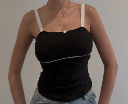 Black Cami with Lace Accents and Flower