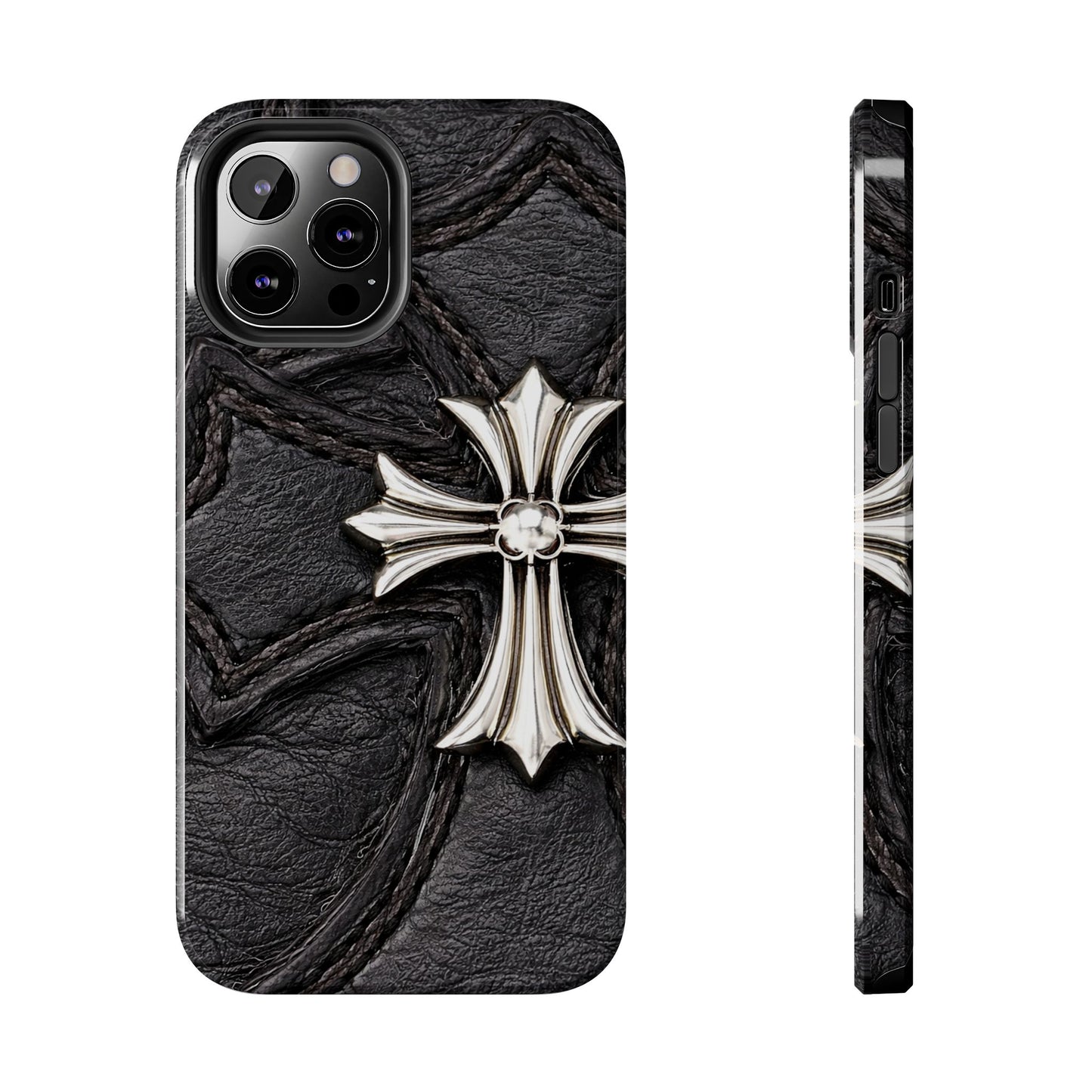 Black Leather Cross - Protective Phone Case