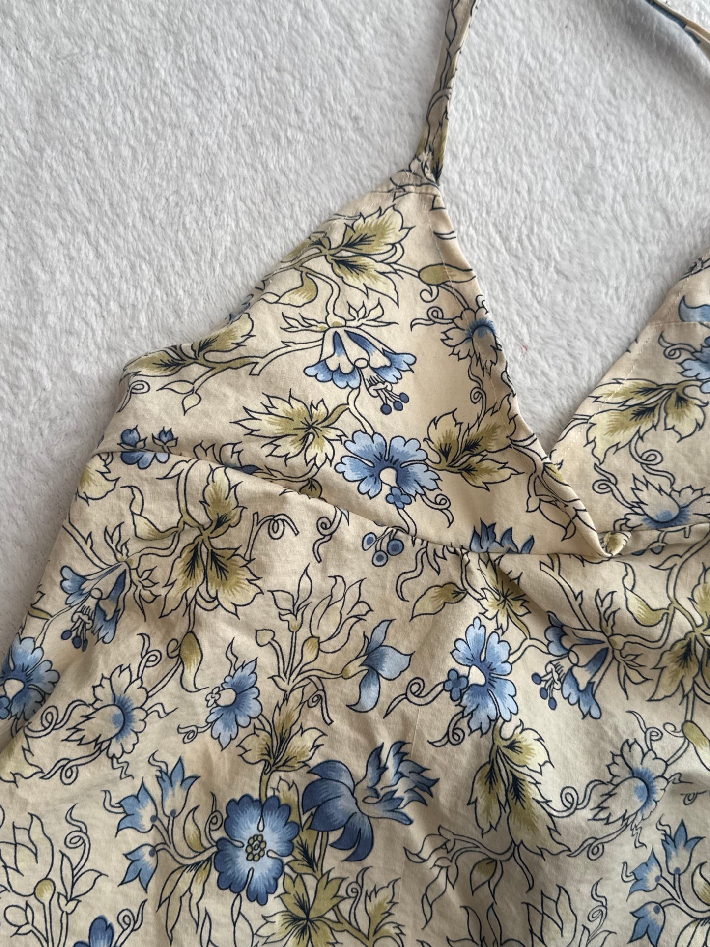 Beige Halter Top with Blue Floral Design