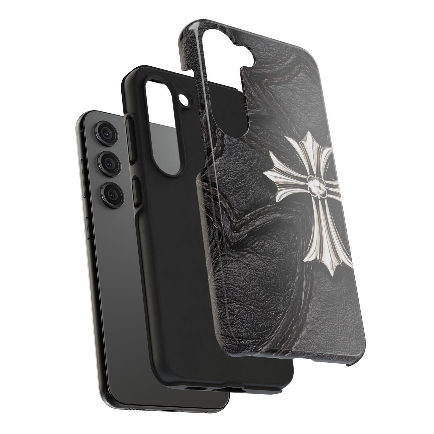 Black Leather Cross - Protective Phone Case