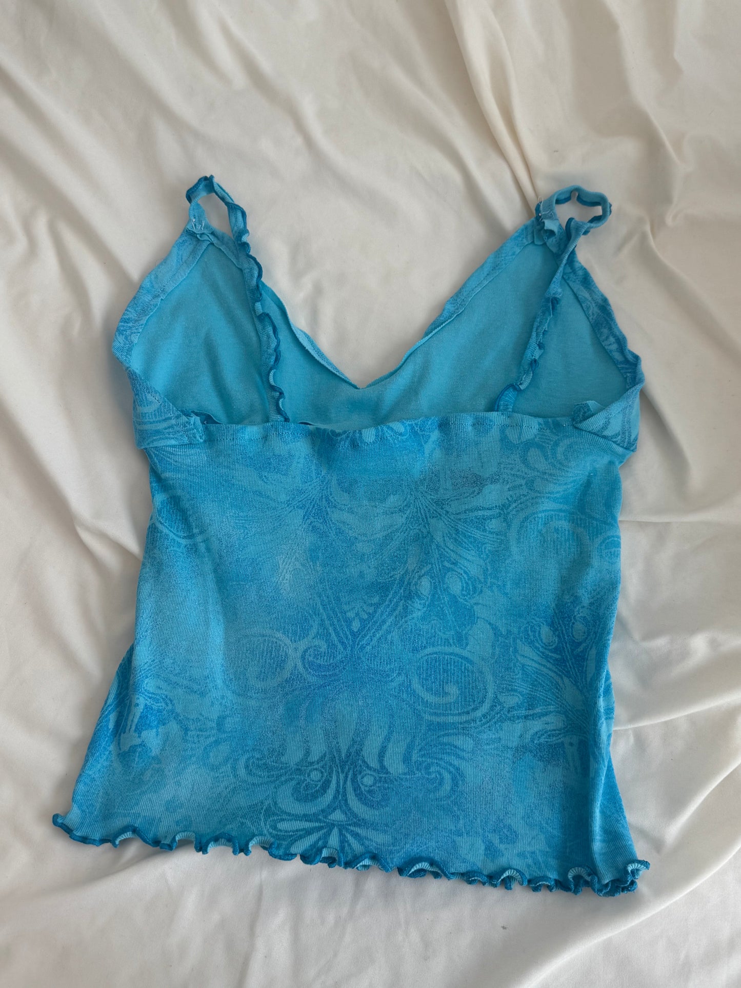 Blue Top with Unique Design and Ruffled Straps