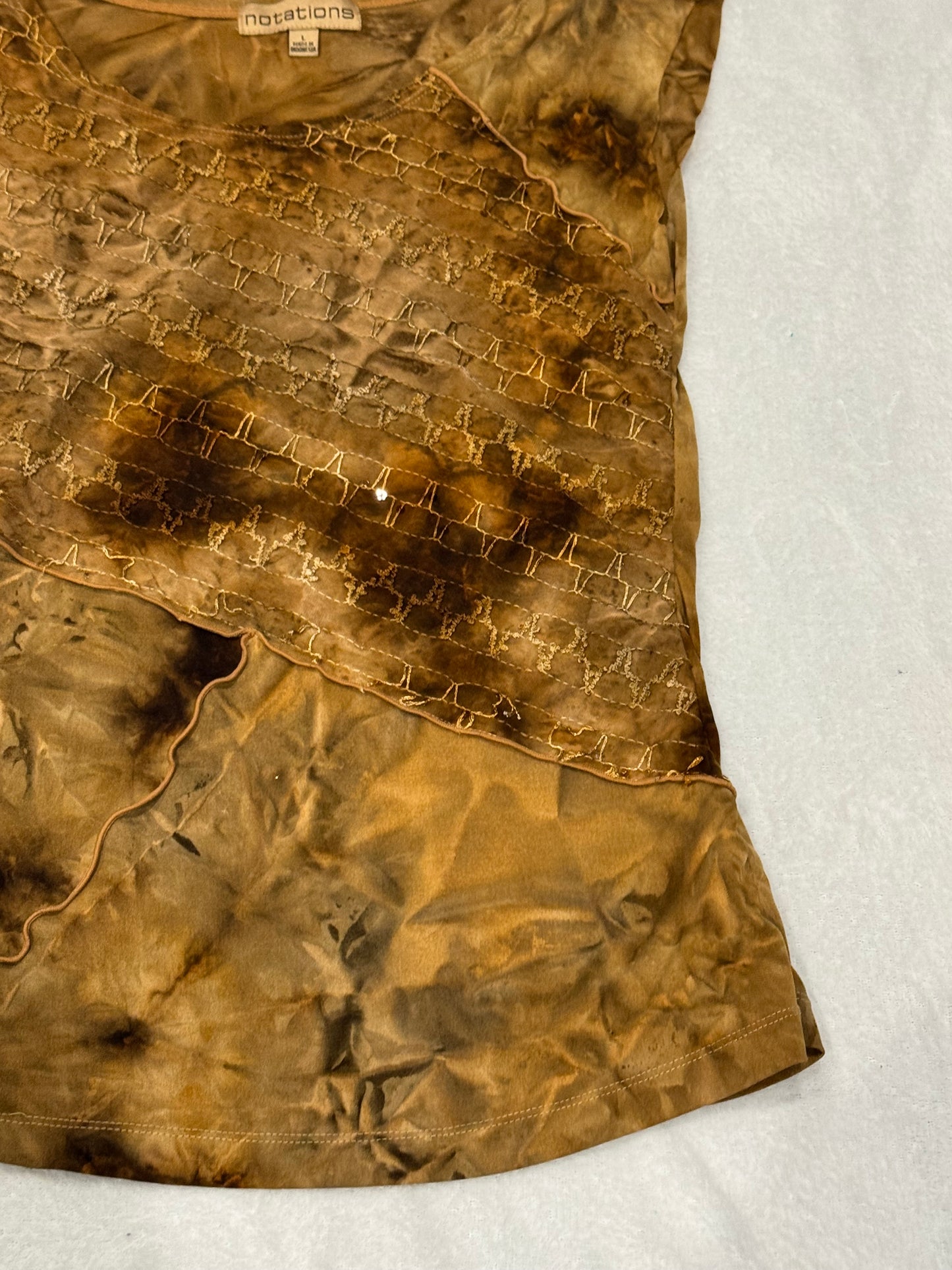 Brown Multi-Pattern Top with Sequins