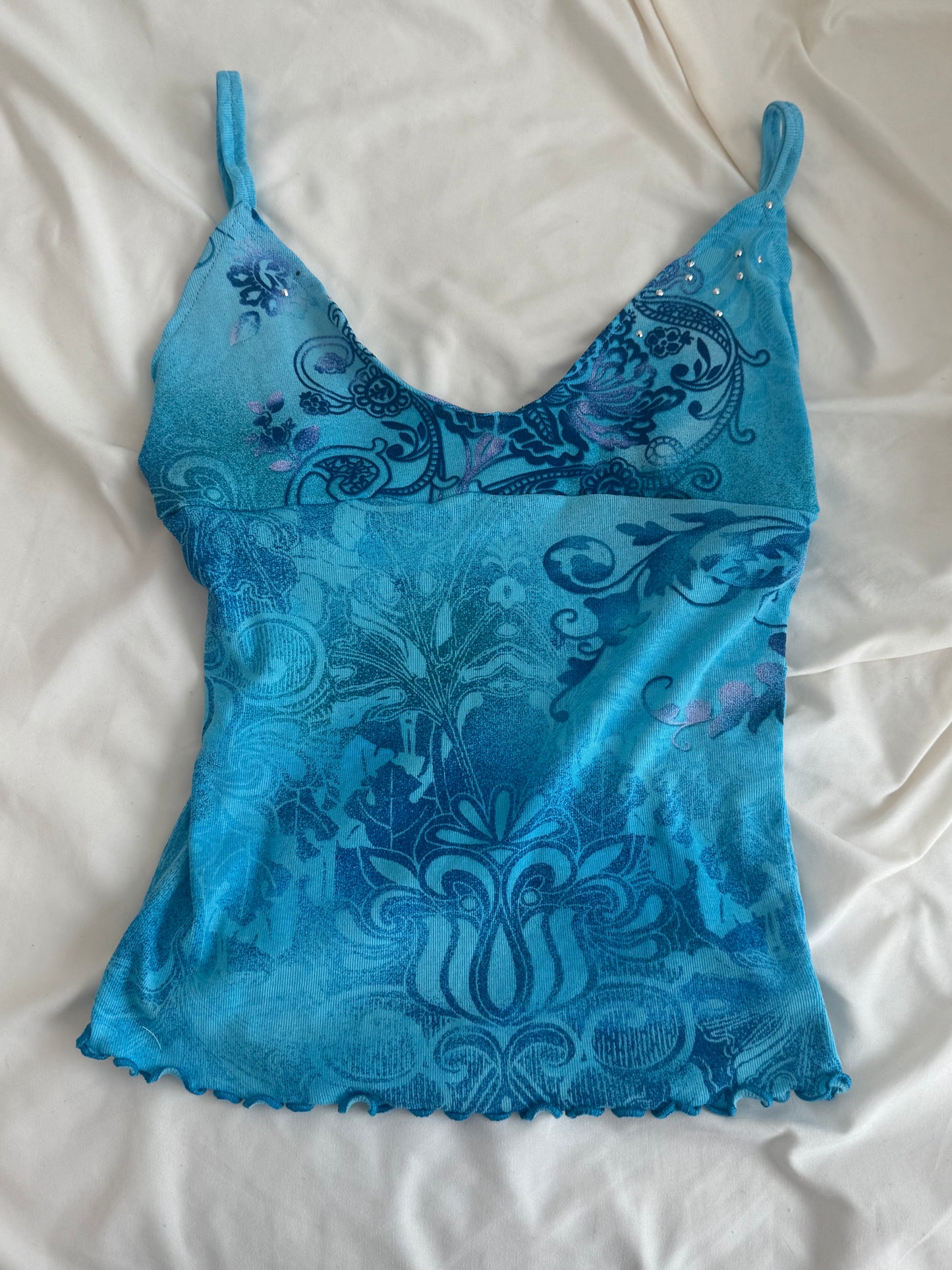 Y2K Blue Top with Pretty Design and Sequins