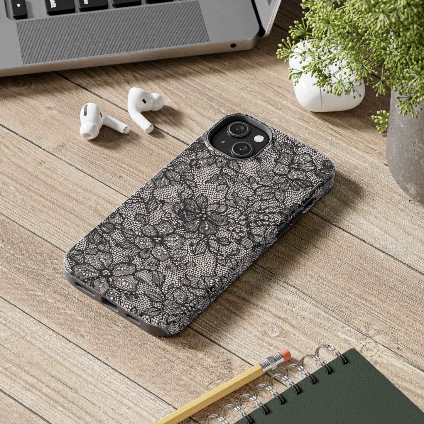Black Floral Lace - Protective Phone Case
