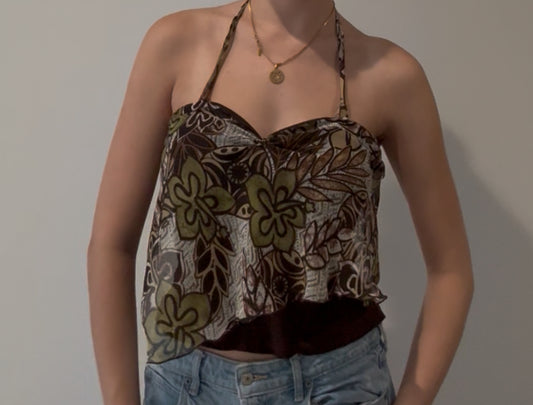 Brown Halter Top with Y2K Design
