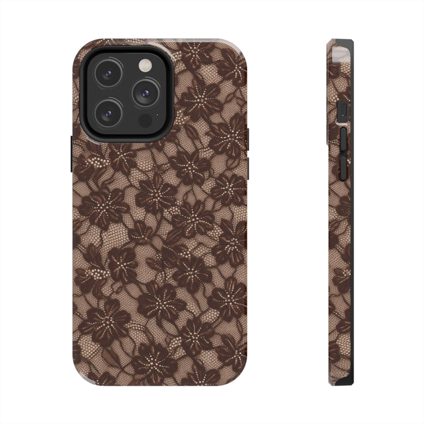 Brown Floral Lace - Protective Phone Case