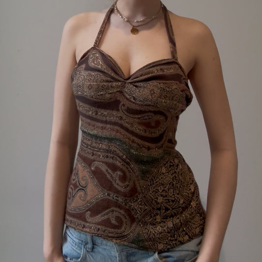 Brown Halter Top with Tie Back