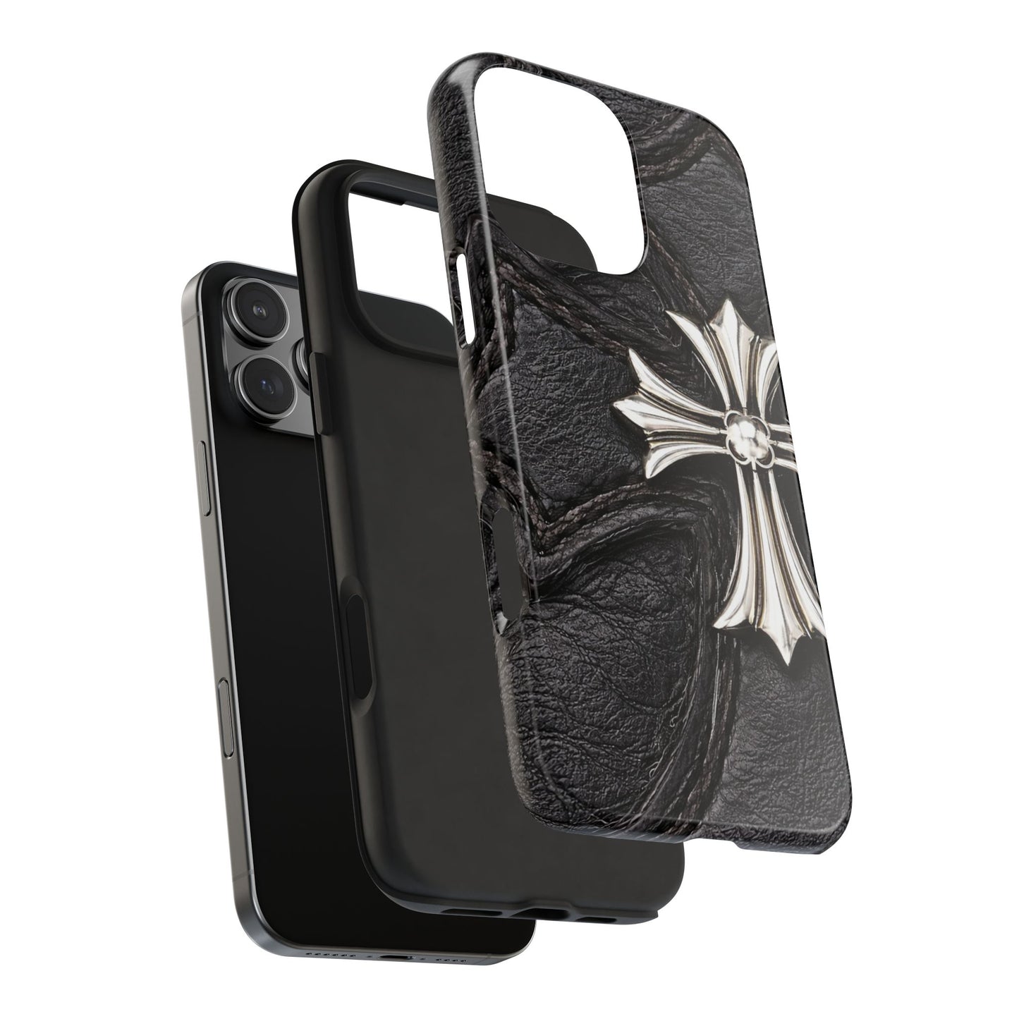 Black Leather Cross - Protective Phone Case