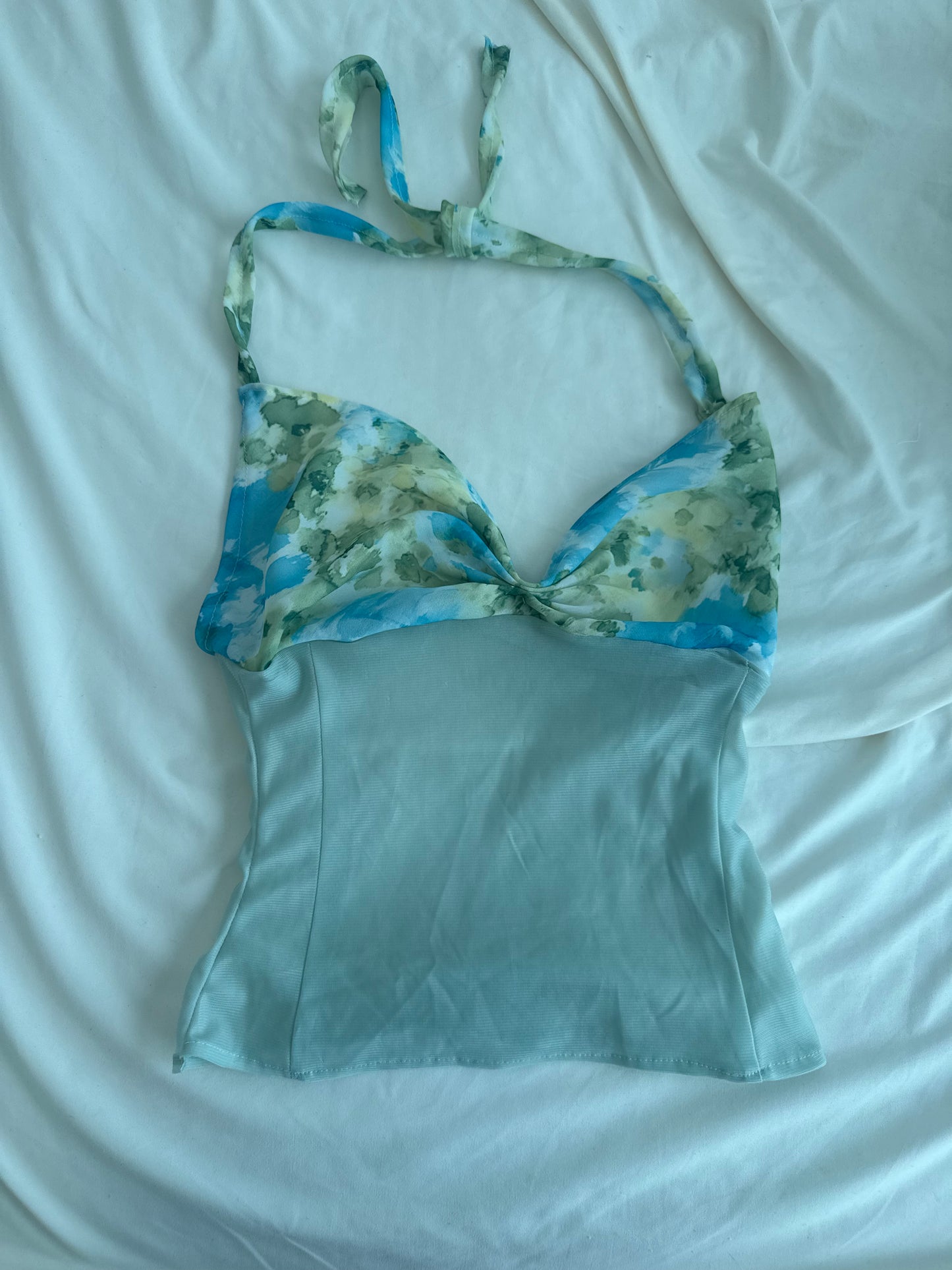 Green and Blue Floral Halter Top