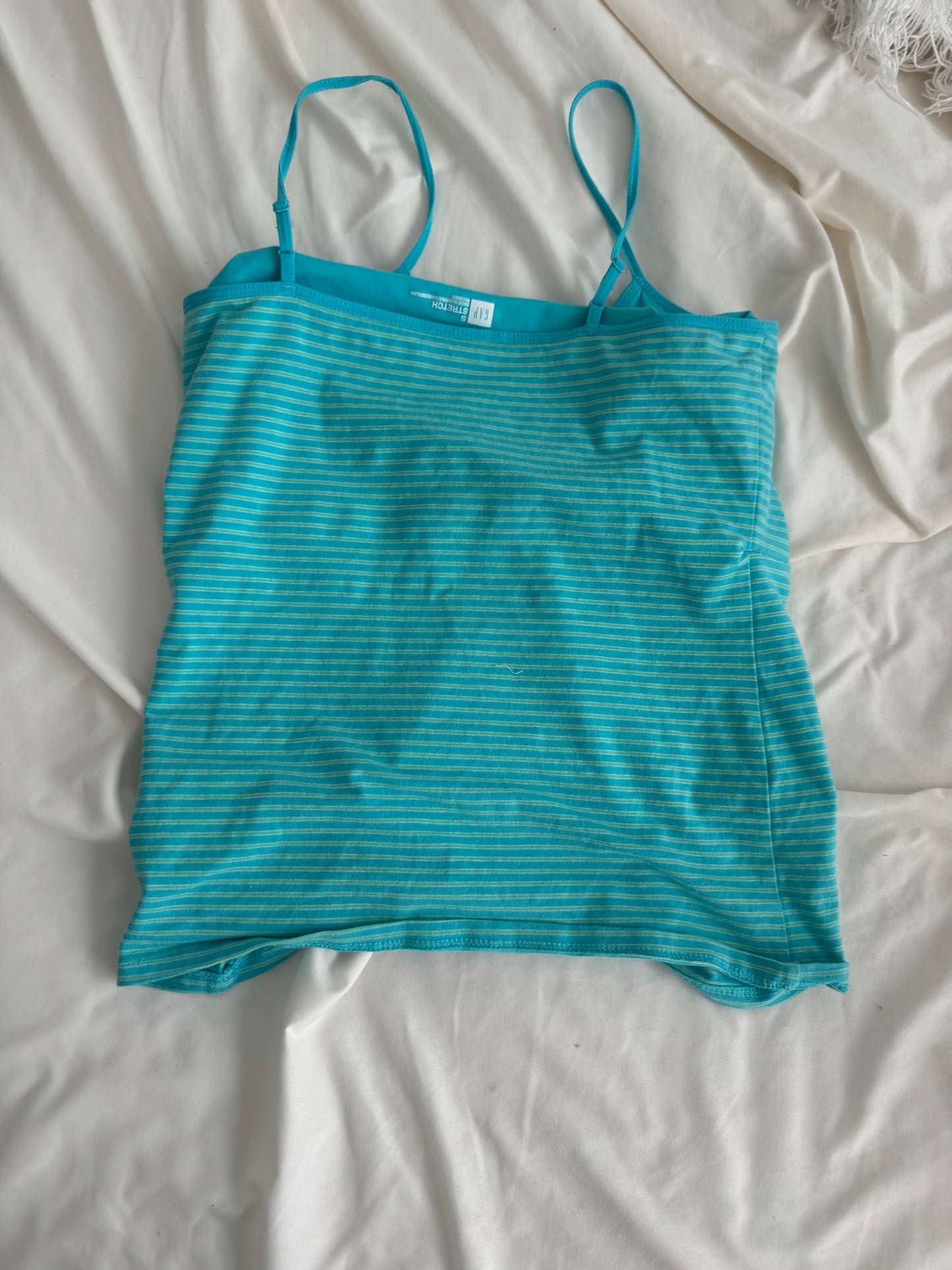 Teal Striped Cami with Ruching