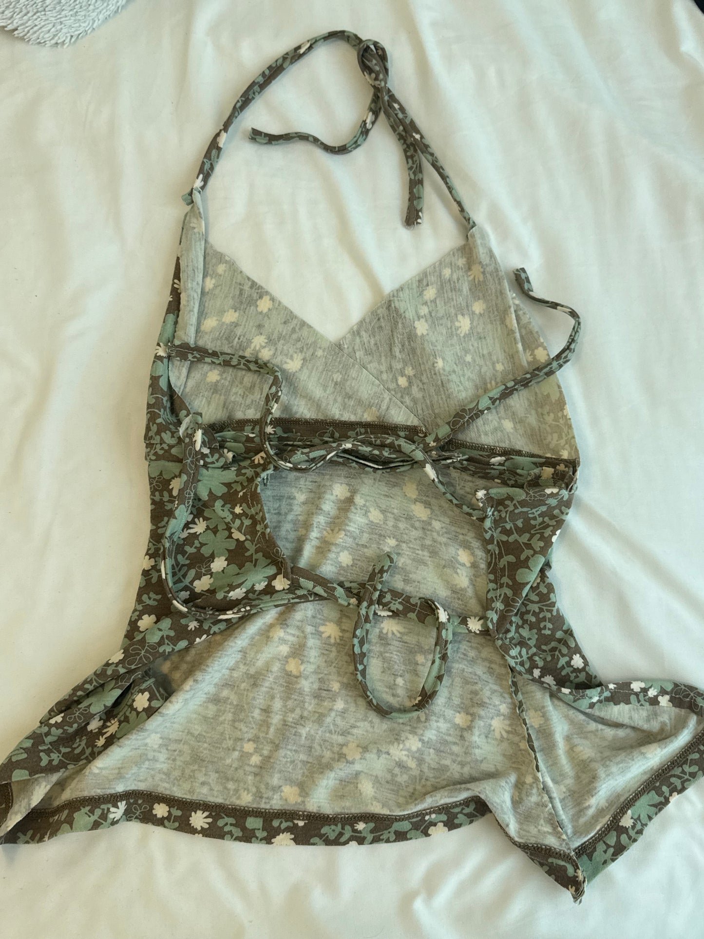 Brown and Green Floral Halter