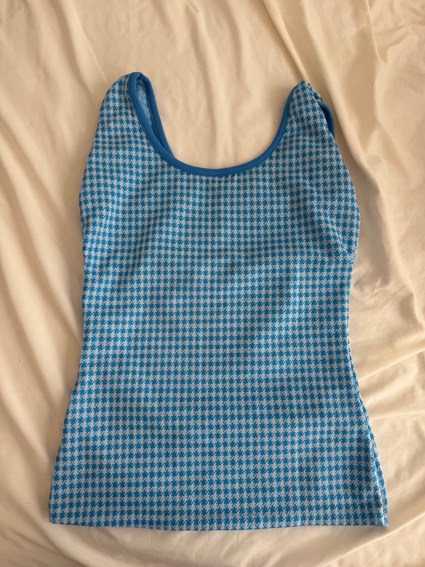Blue and White Checkered Top with Buttons