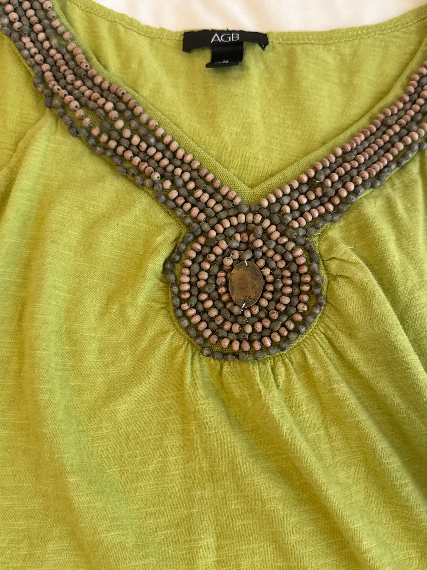 Green Top with Beaded Accents