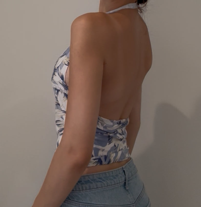 Blue and White Floral Halter Top