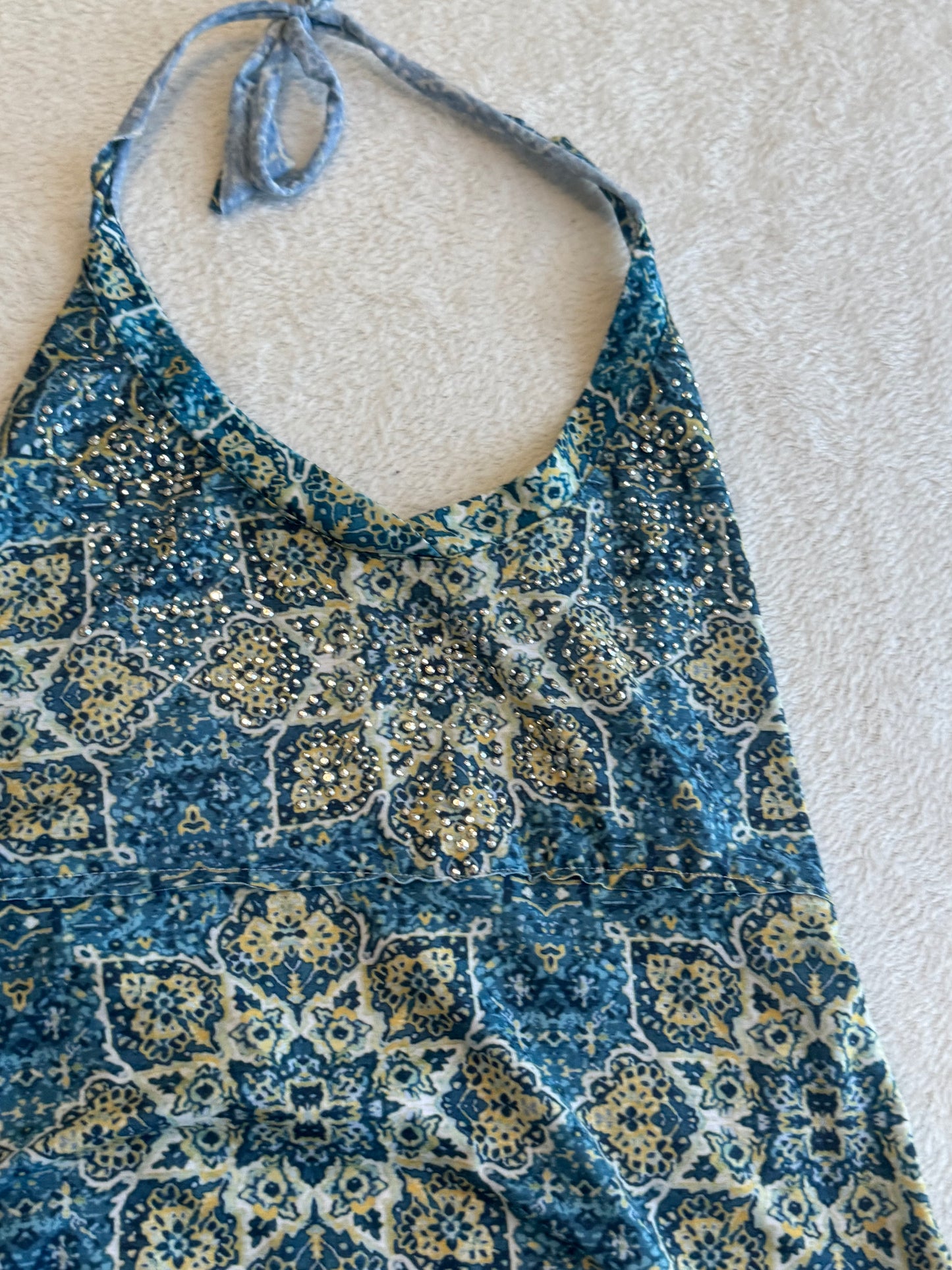 Blue and Yellow Halter Top with Unique Design