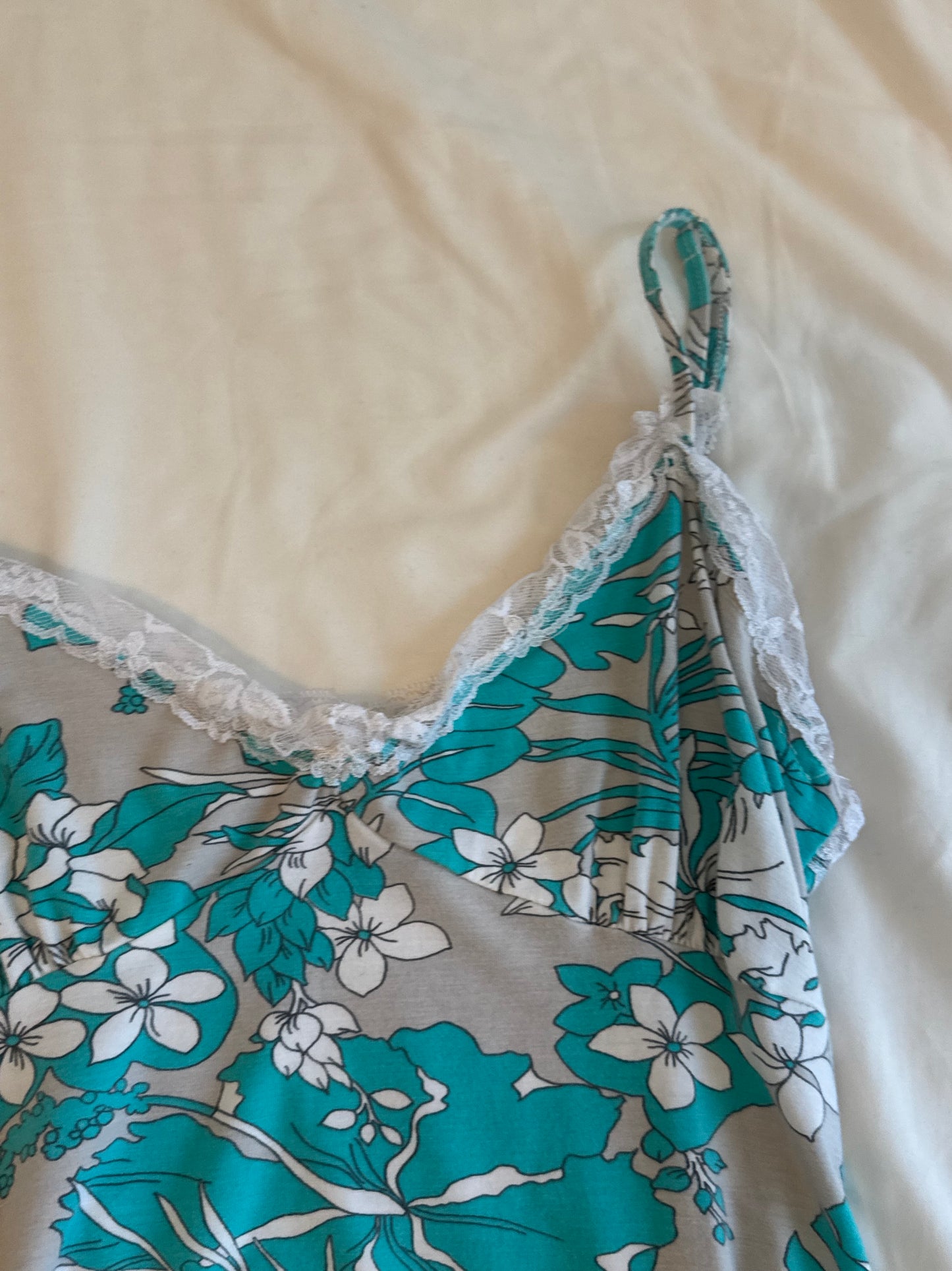 Y2K Teal and Blue Floral Cami with Lace