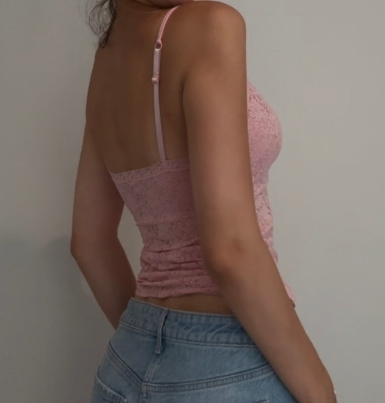 Pink Lace Cami with Flower