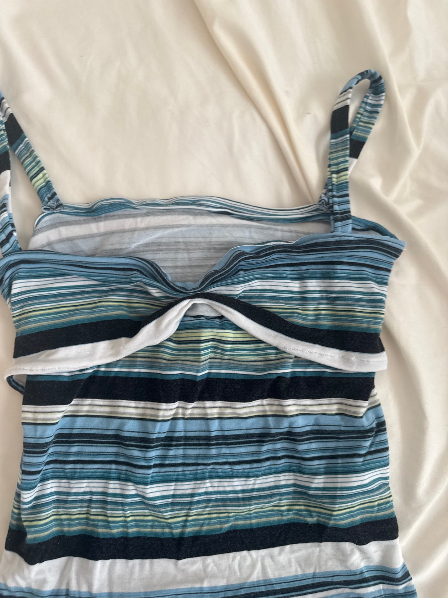 Multicolor Blue, Black, and White Top